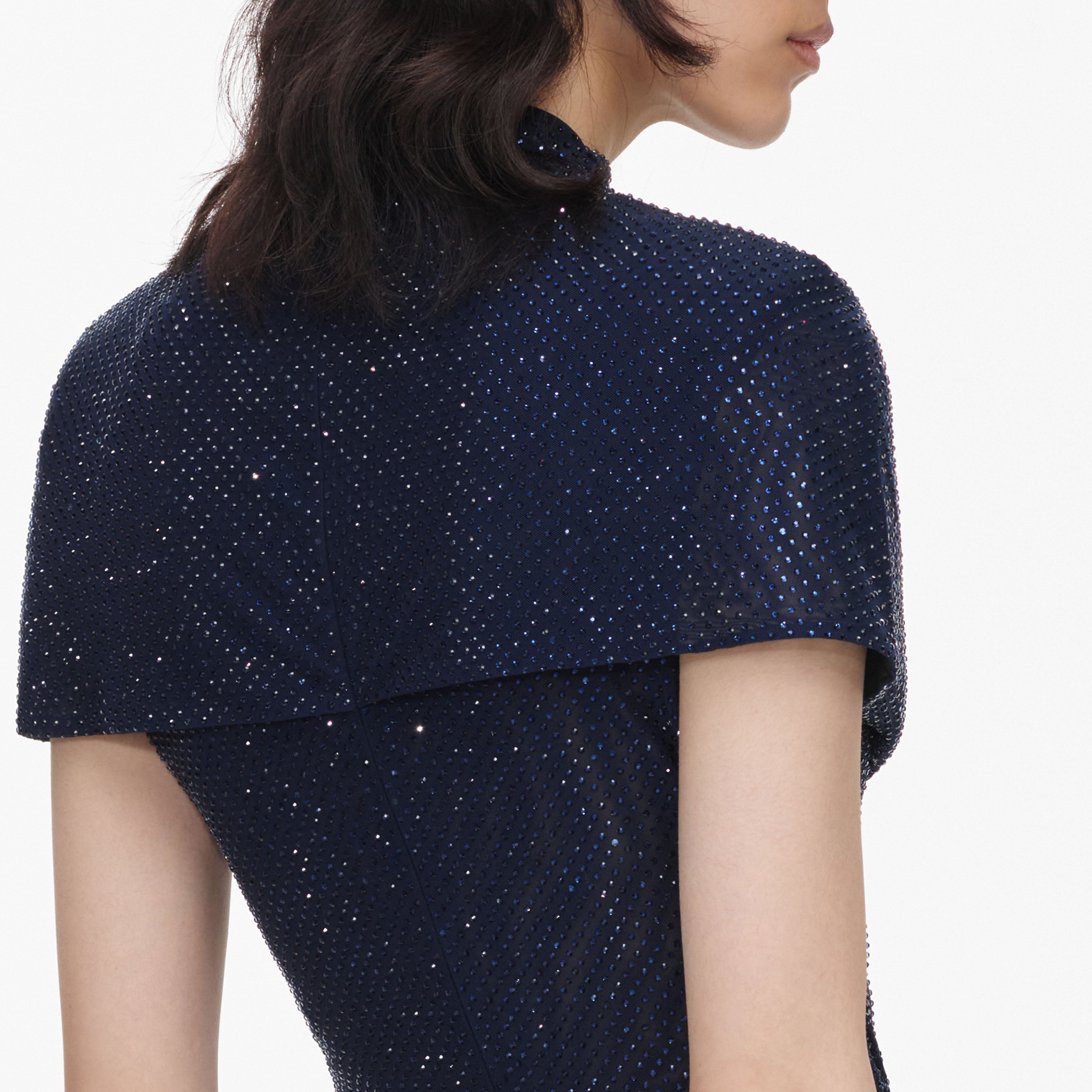 Self-Portrait Rhinestone Mesh Cut Out Top navy Strass
