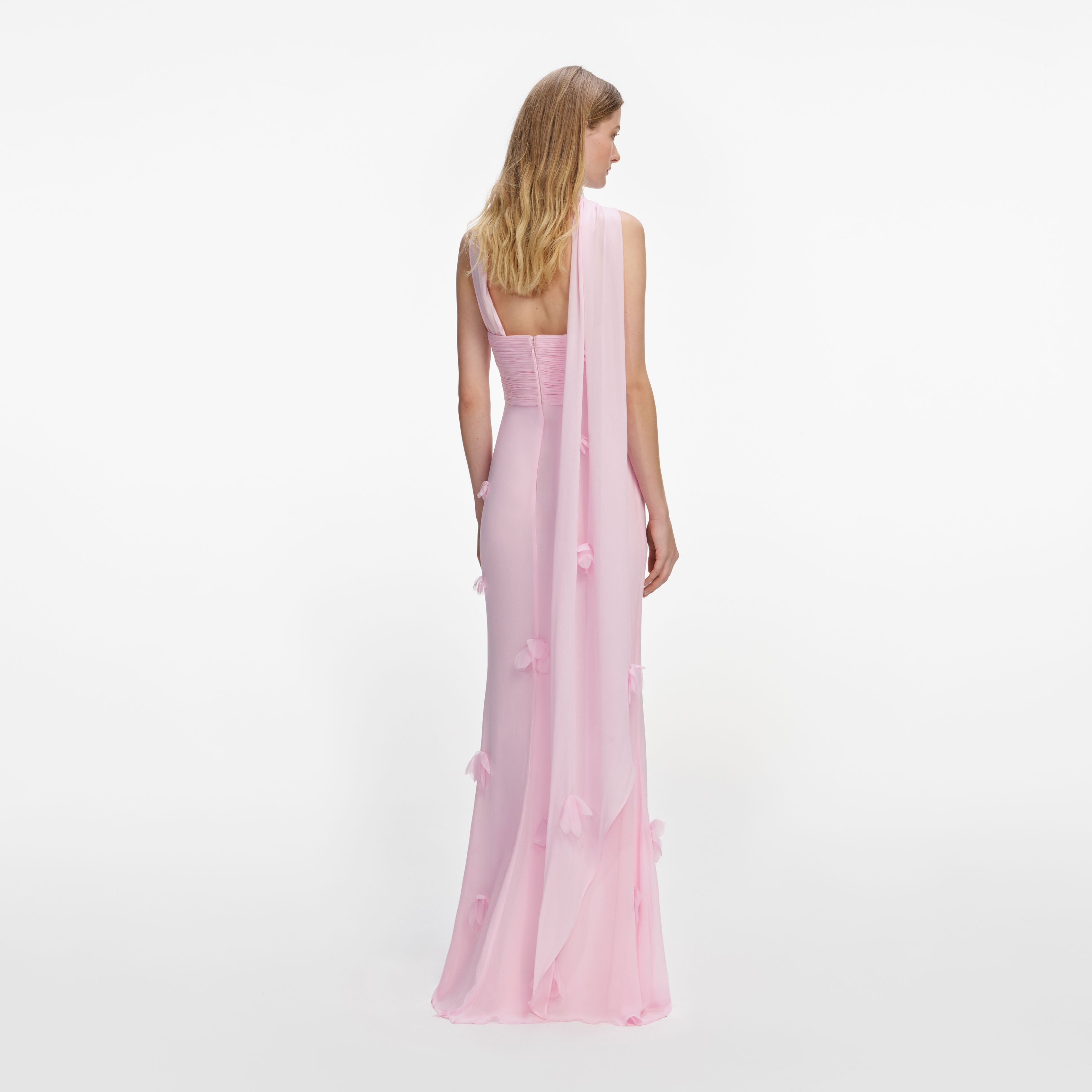Self Portrait Georgette Maxi Kleid Rosa UK 8 Schal