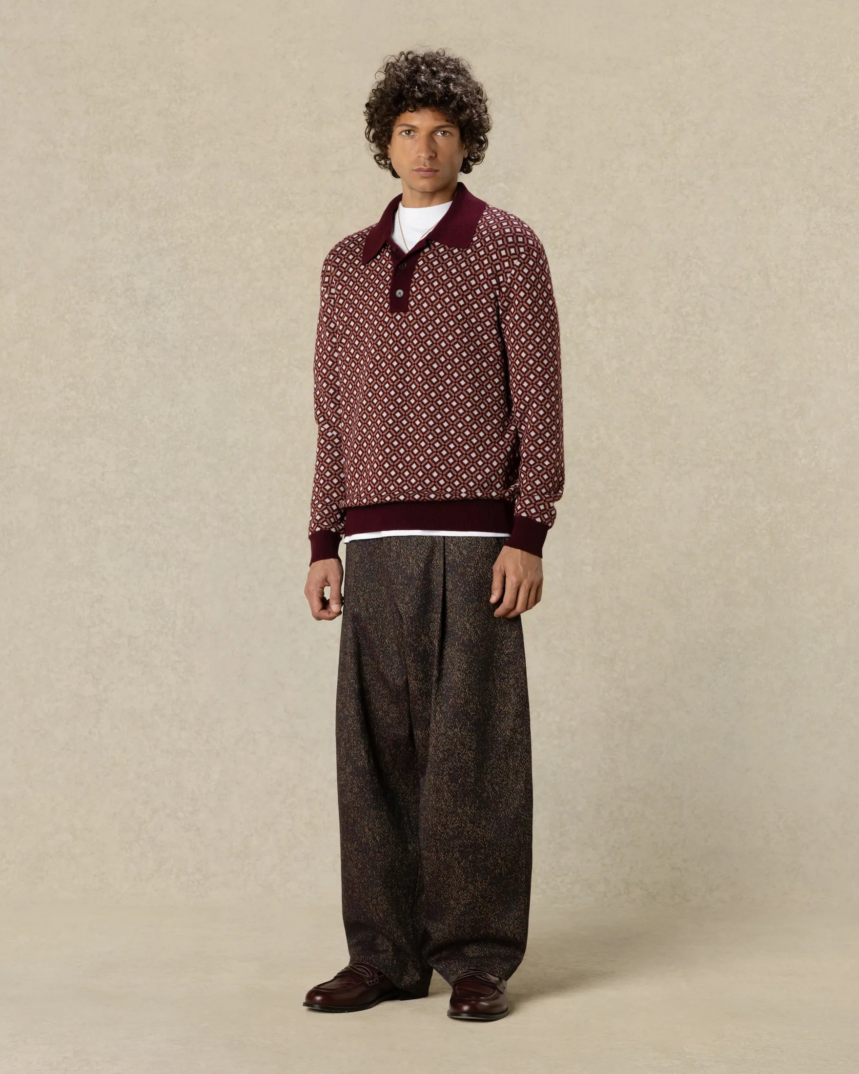 Drôle De Monsieur Jacquard Longsleeve Polo Strickpolo Braun