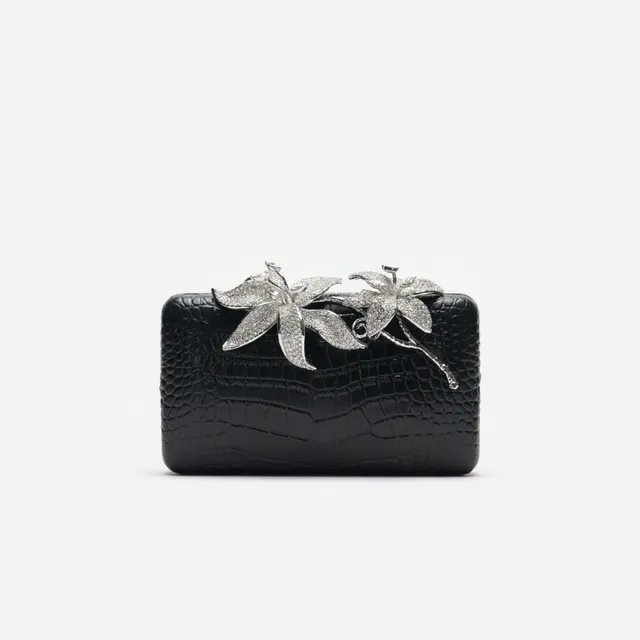 Self Portrait Handbags Black Croc Clutch Tasche Schwarz Kristall