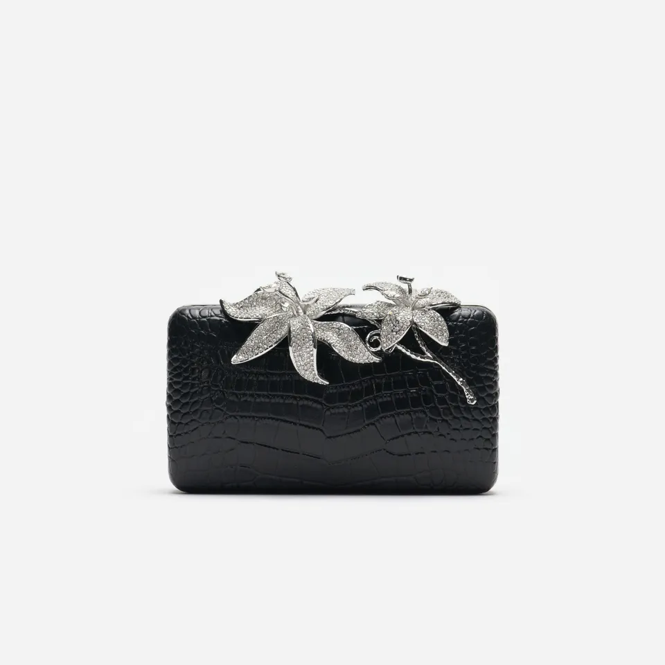 Self Portrait Handbags Black Croc Clutch Tasche Schwarz Kristall