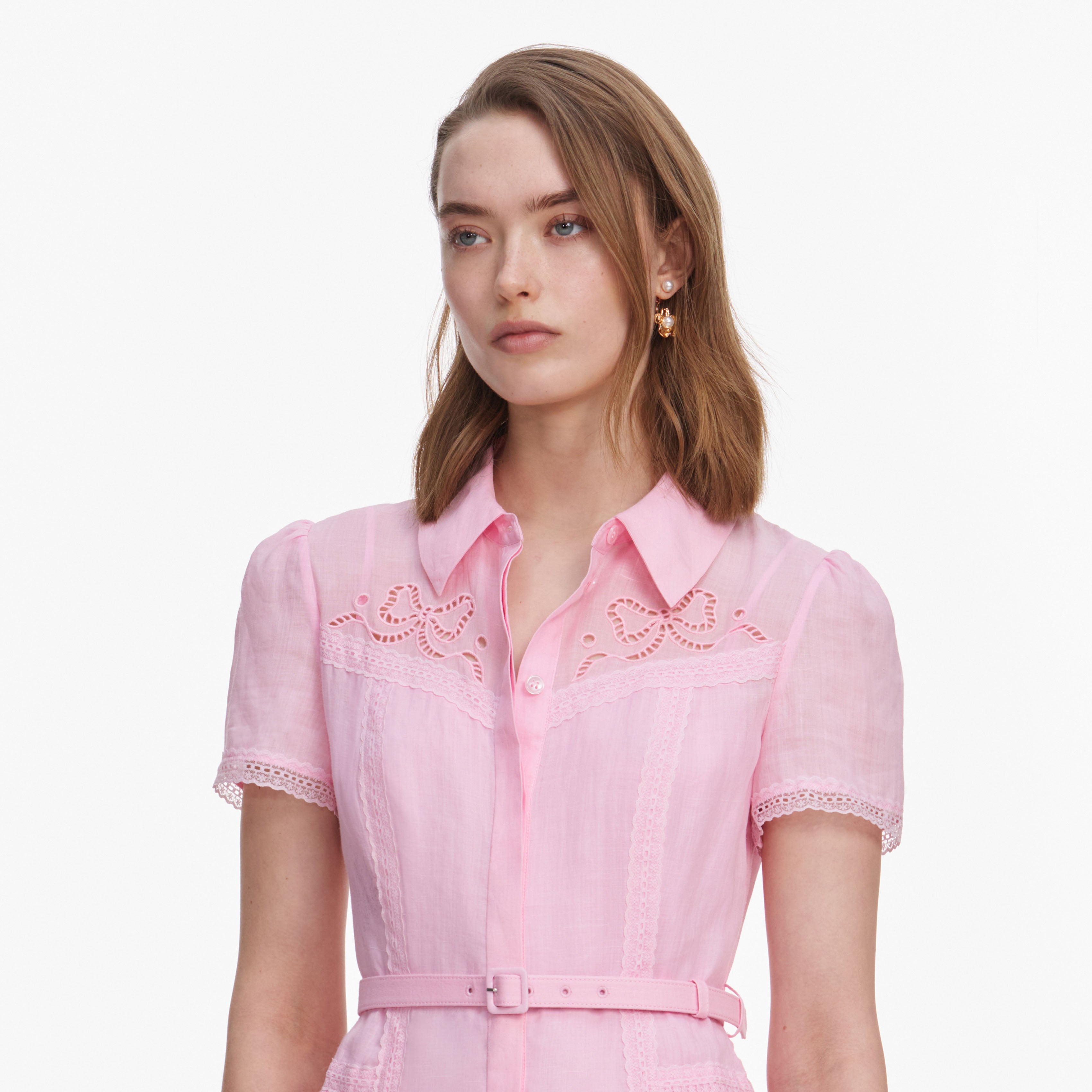 Self Portrait Pink Embroidered Minikleid Rosa UK 6 Leinen