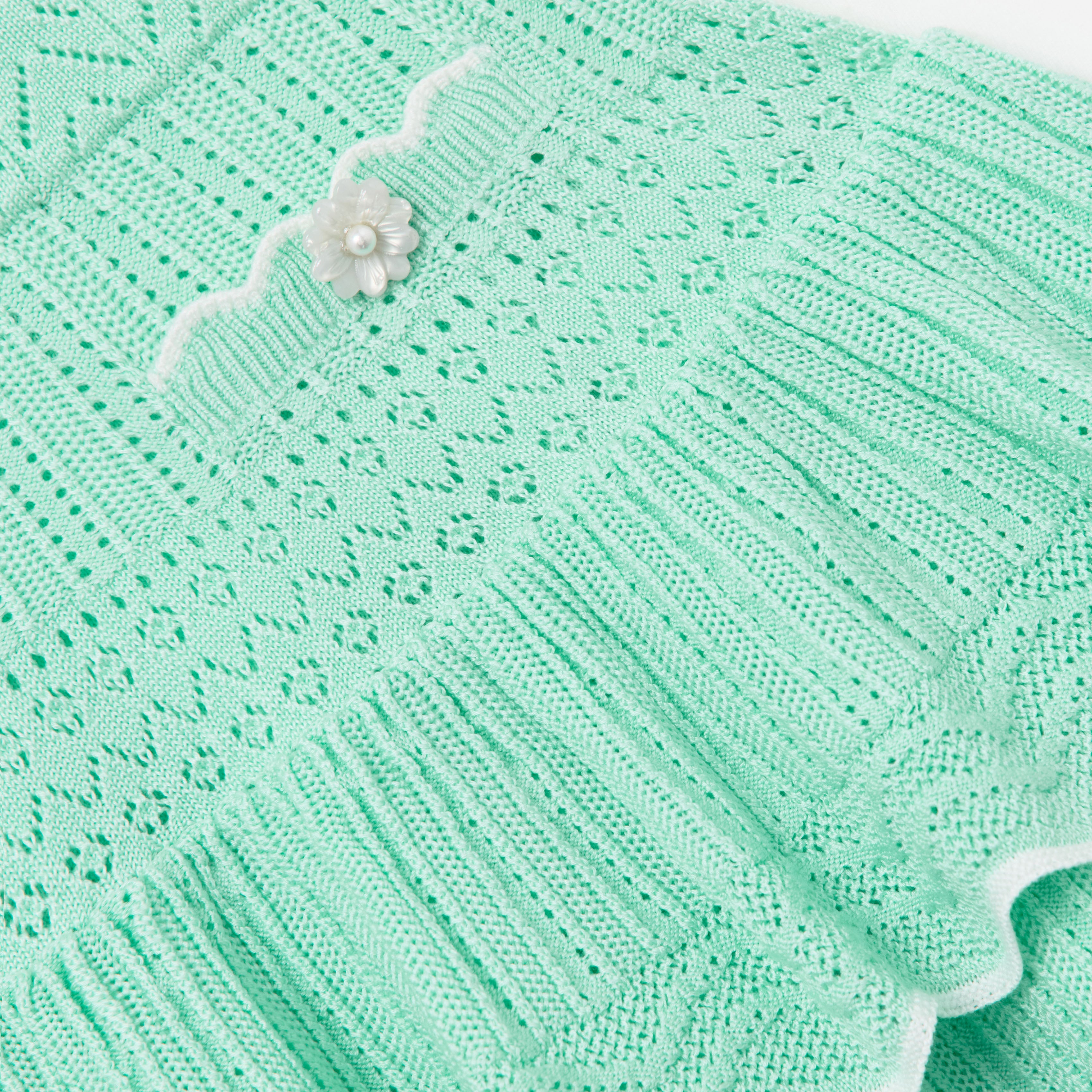 Self Portrait Mint Pointelle Knit Tiered Skirt Strickrock Mint Grün