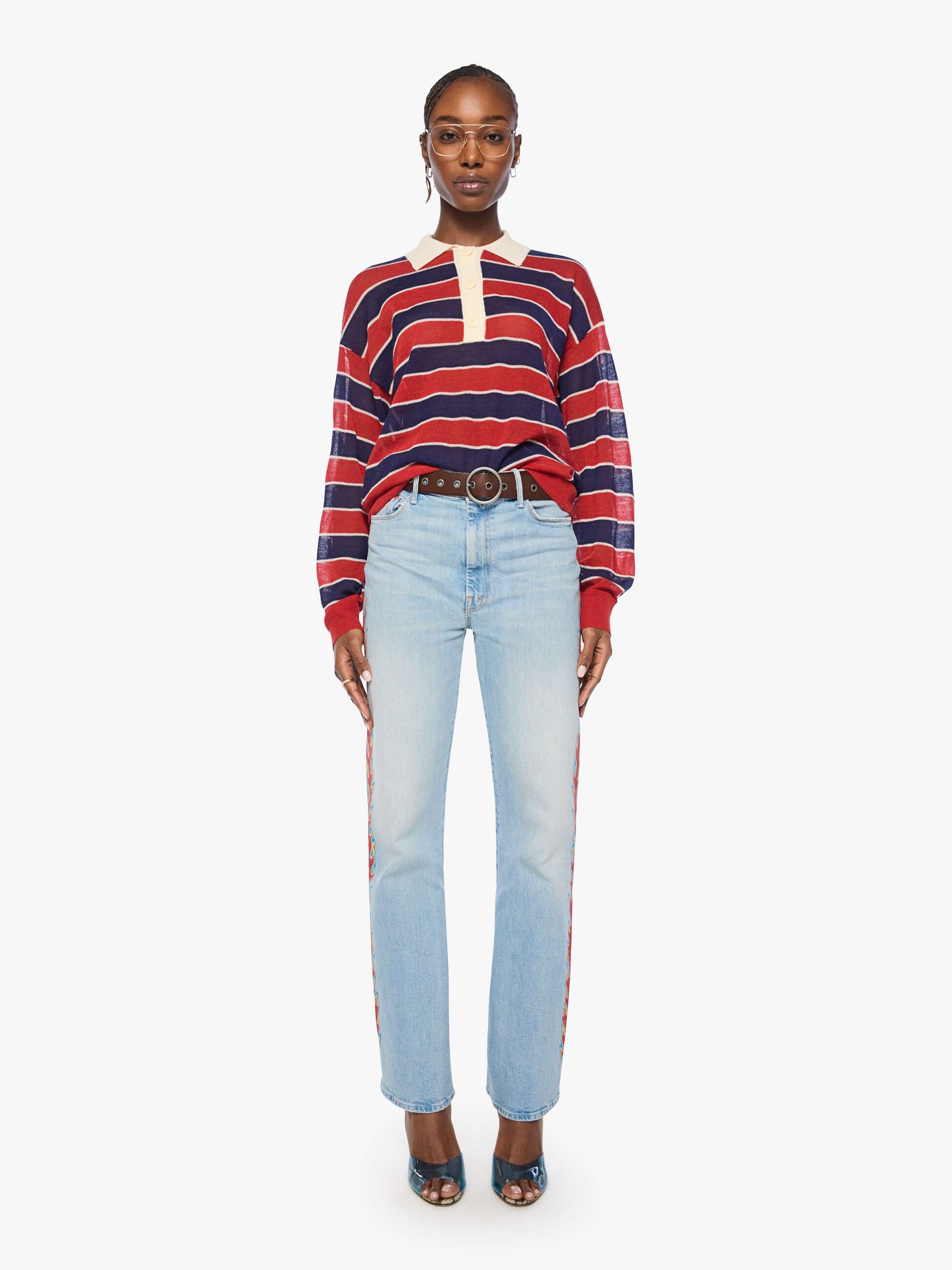 Mother Sweaters The Biggie Raquette Pullover Rot-Blau Wolle