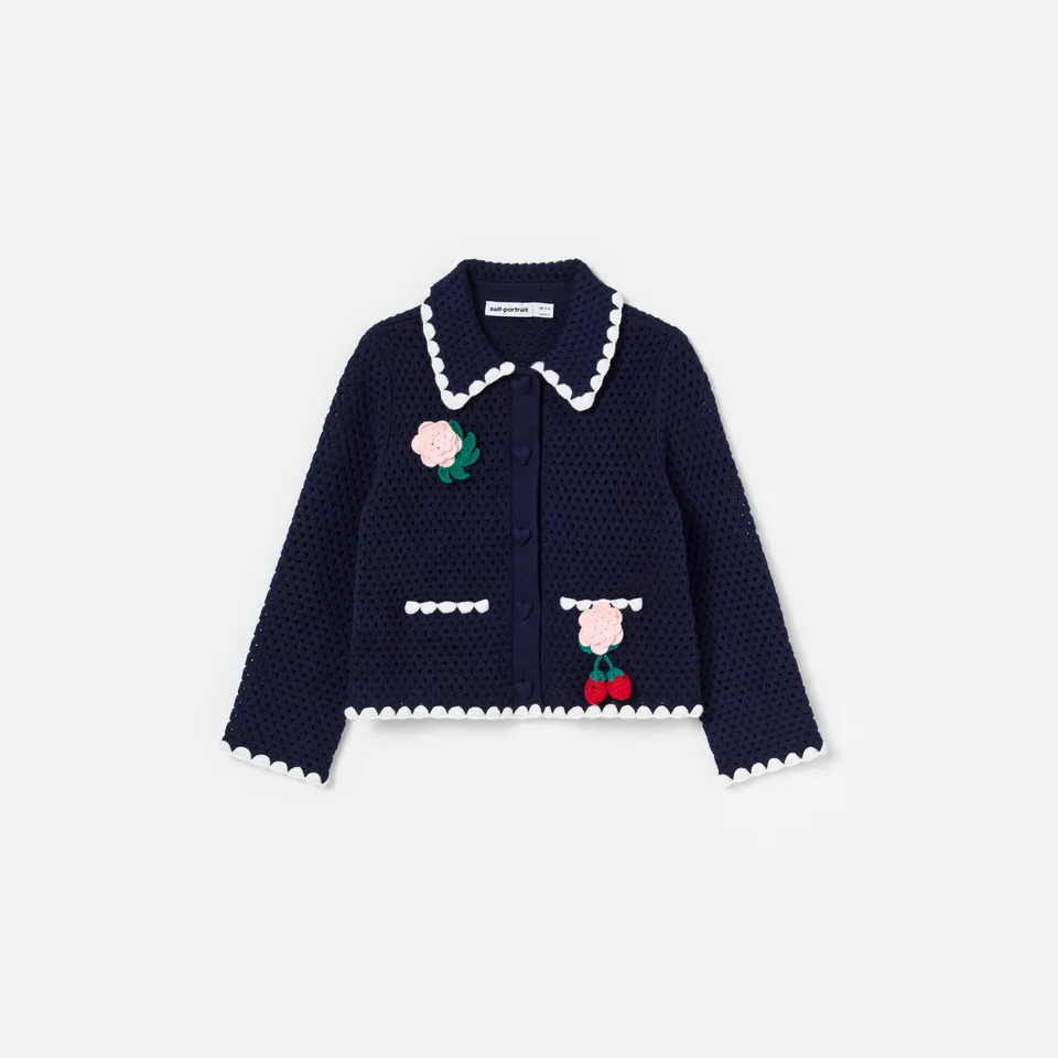 Self Portrait Knitwear Navy Crochet Cardigan Strickjacke Blau