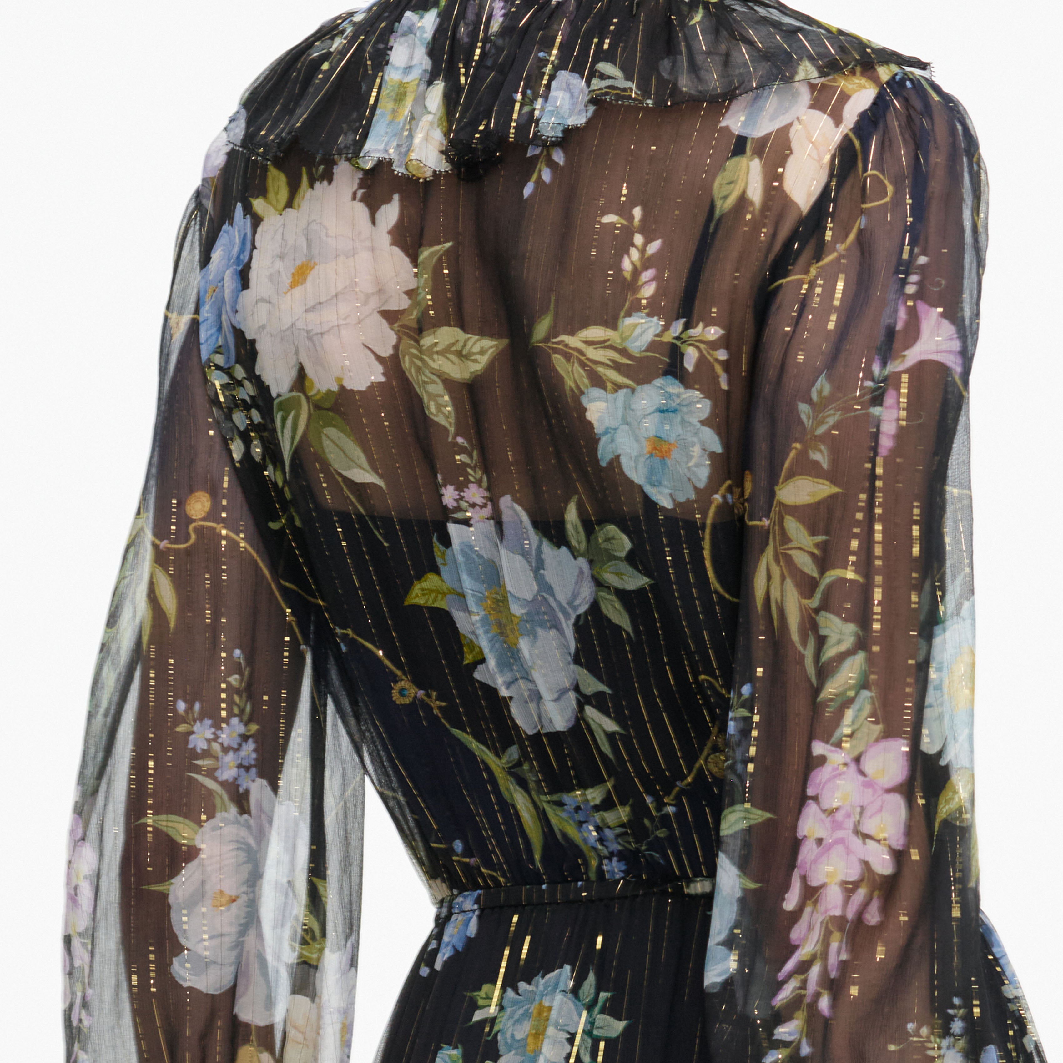 Self Portrait Floral Georgette Maxikleid Navy Blumen