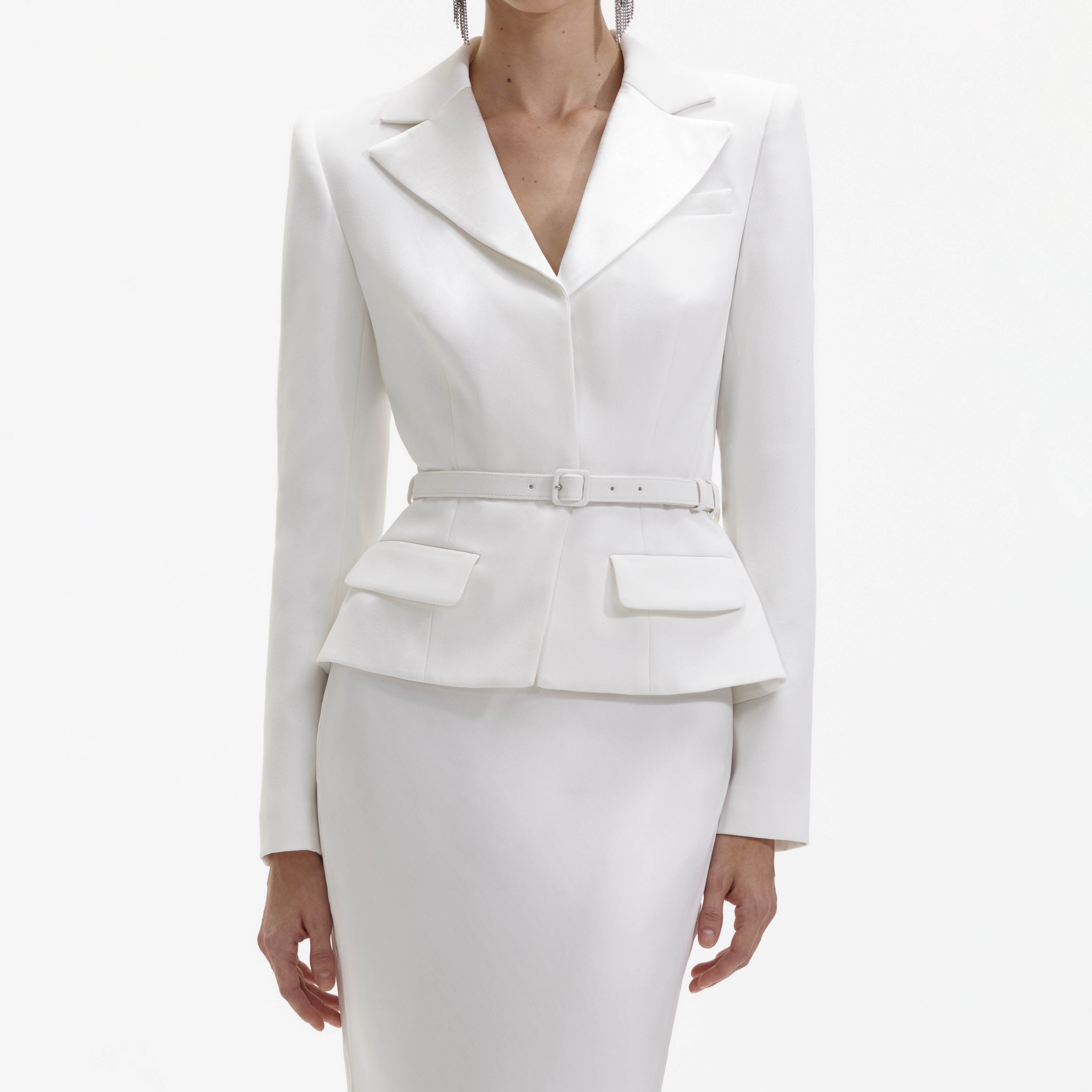 Self Portrait White Crepe Tailored Maxikleid Weiß