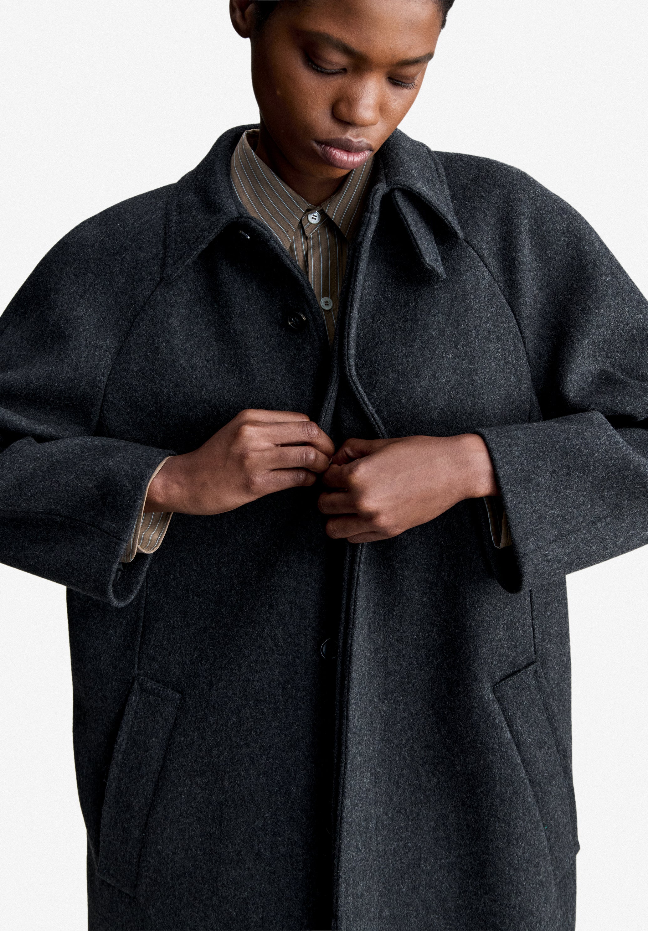A.P.C. Mac Wollmantel anthrazit meliert Oversize Gr.34-42