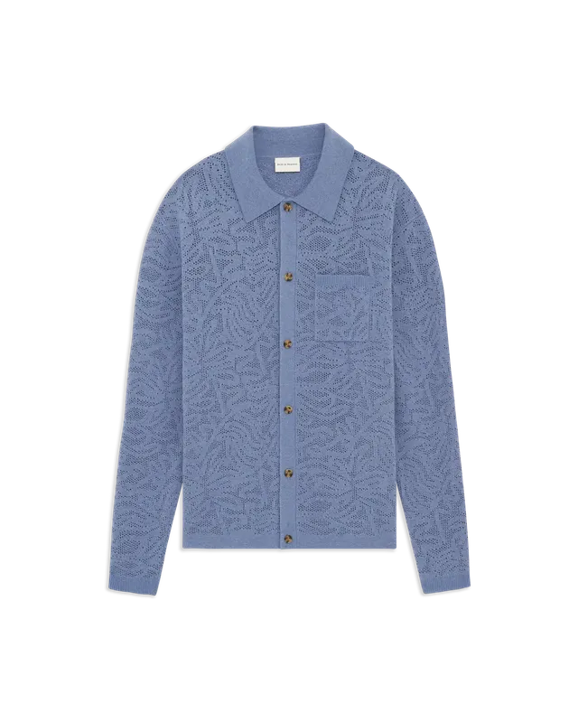 Drôle De Monsieur Lace Polo Strickpolo blau Wolle langarm