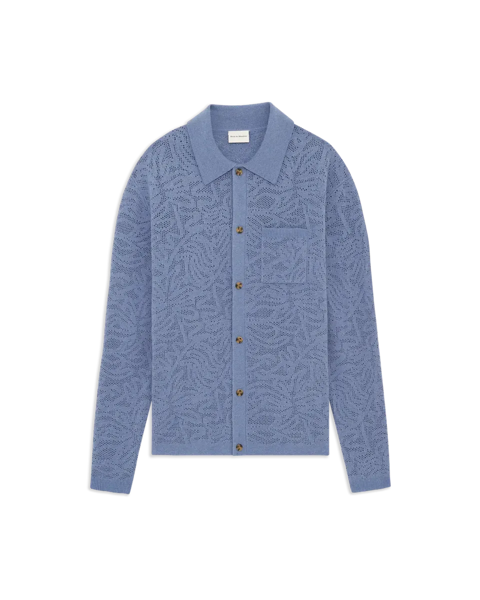 Drôle De Monsieur Lace Polo Strickpolo blau Wolle langarm