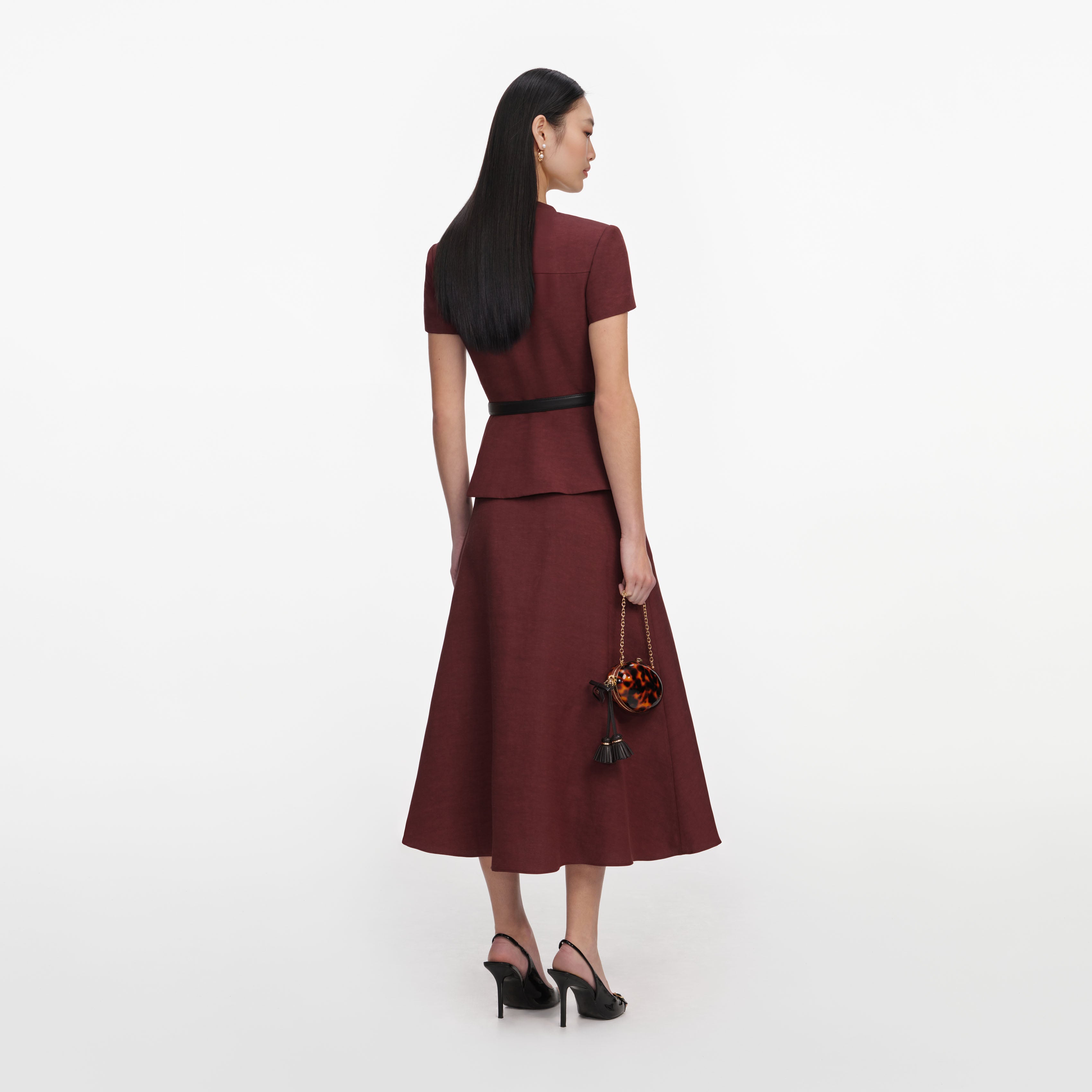 Self Portrait Dresses Brown Peplum Midi Kleid braun Leinen