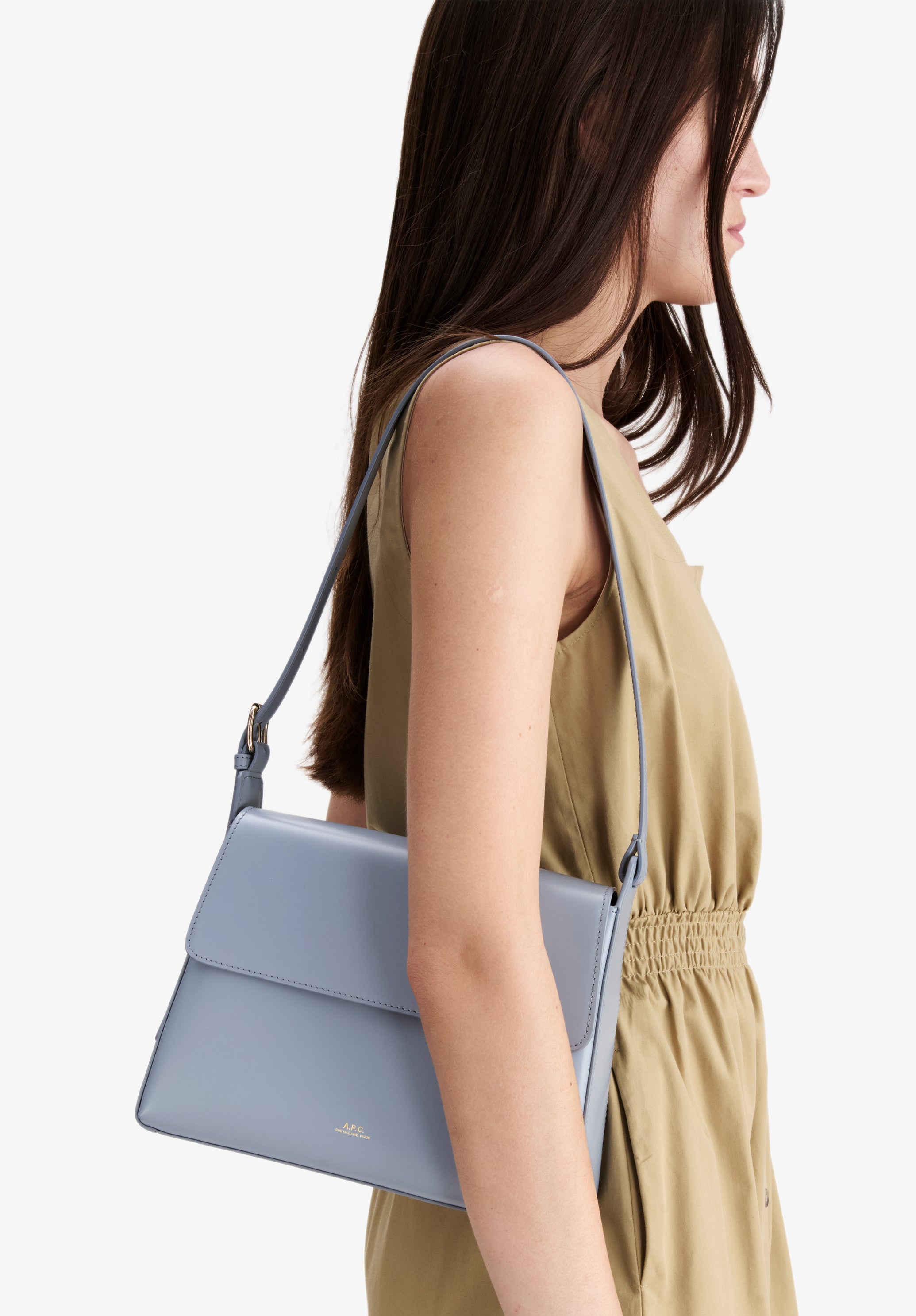 A.P.C. Virginie Flap Tasche blau Glattleder 25x18x8 cm