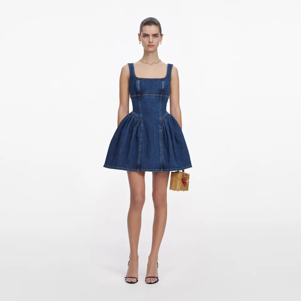 Self Portrait Denim Mini Dress Jeanskleid Blau Stretch