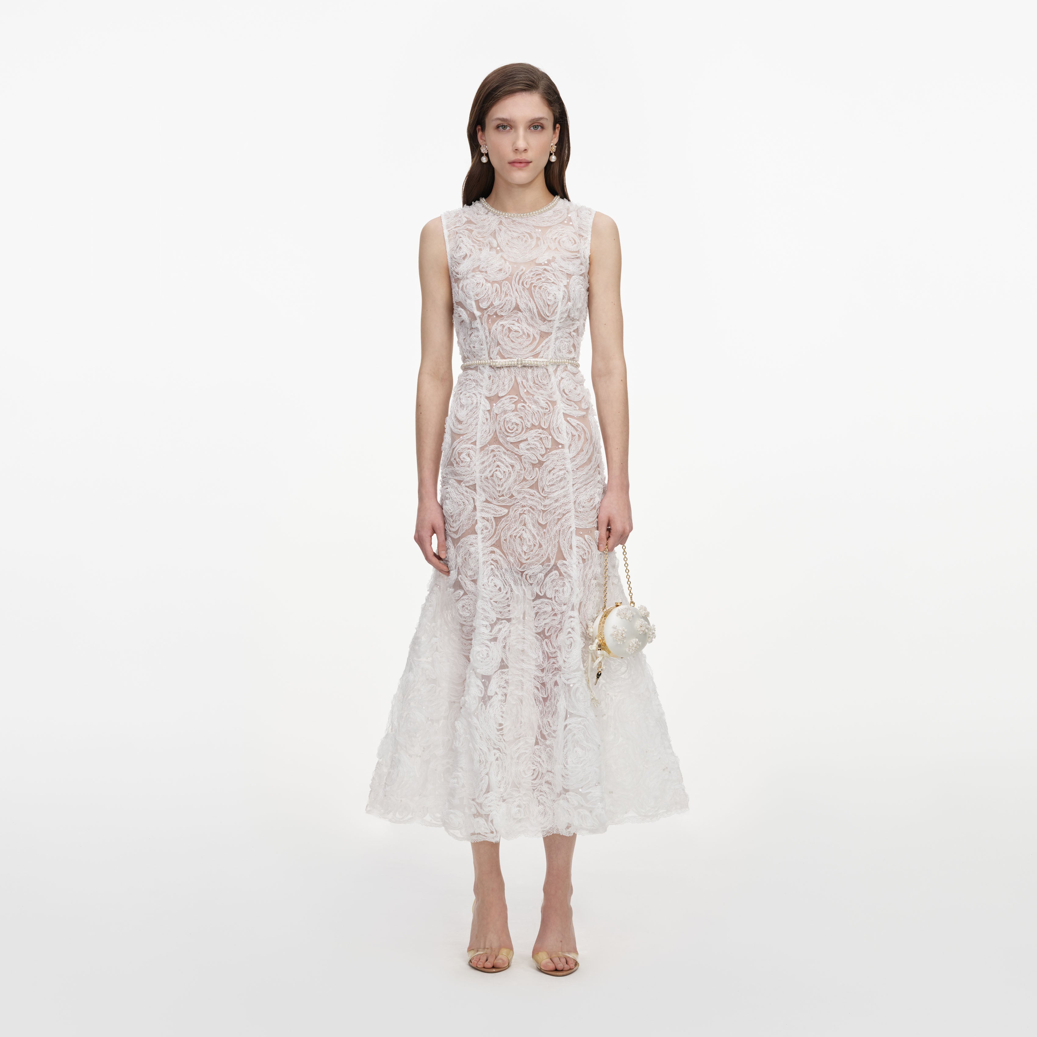 Self Portrait White Tulle Lace Midi Kleid Weiß Spitze