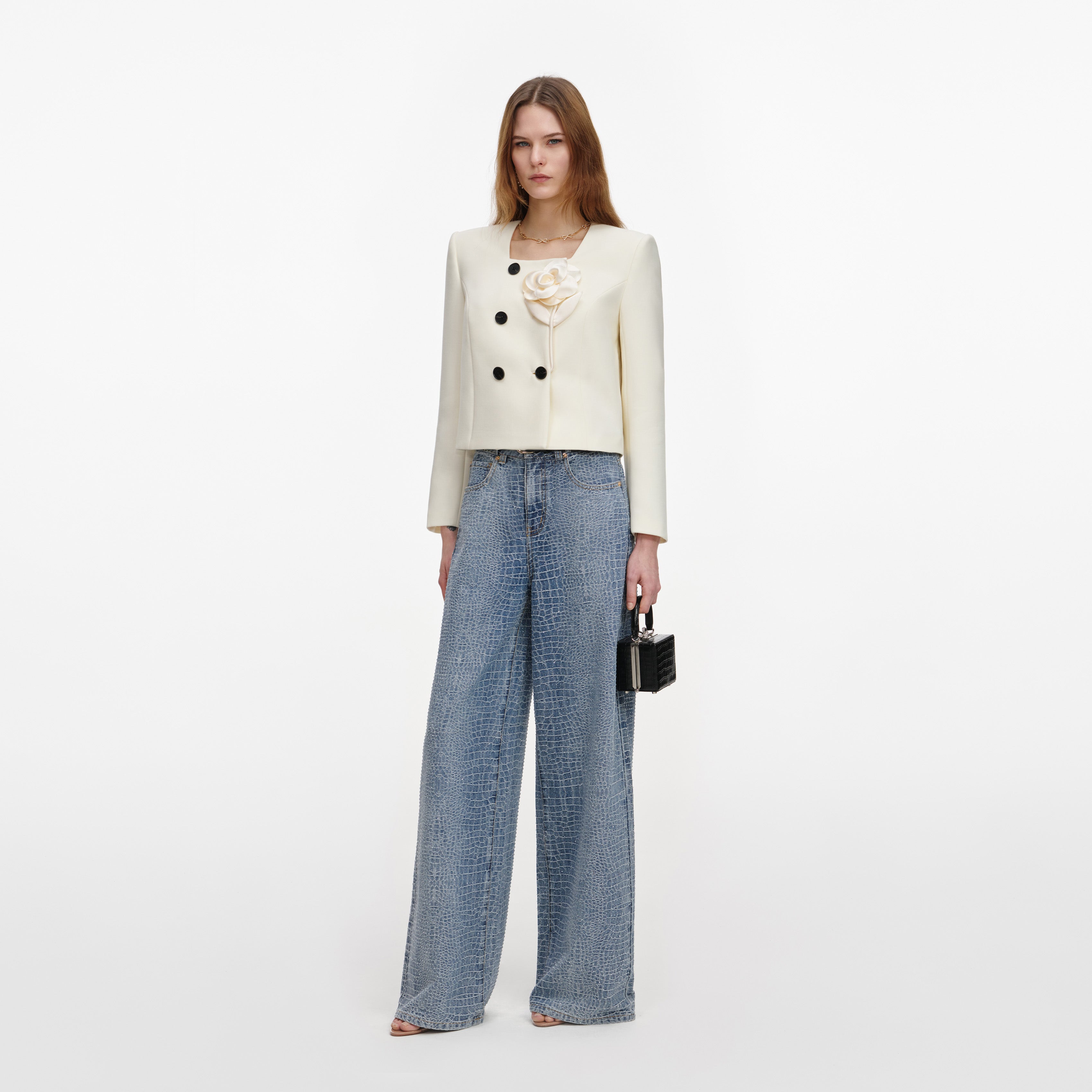 Self Portrait 3D Flower Jacke Creme Wolle Boxy