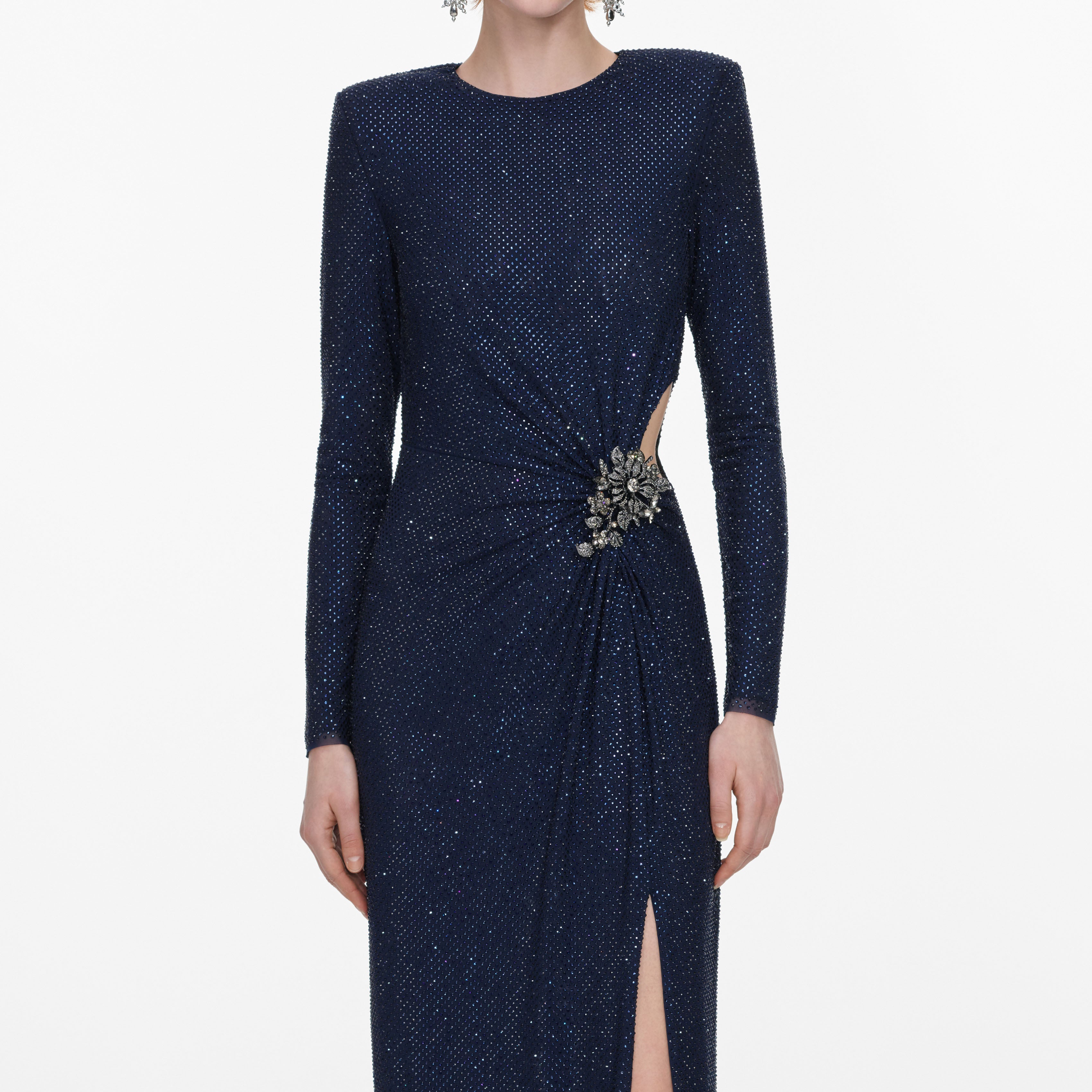 Self Portrait Navy Rhinestone Maxikleid UK 8 Strass