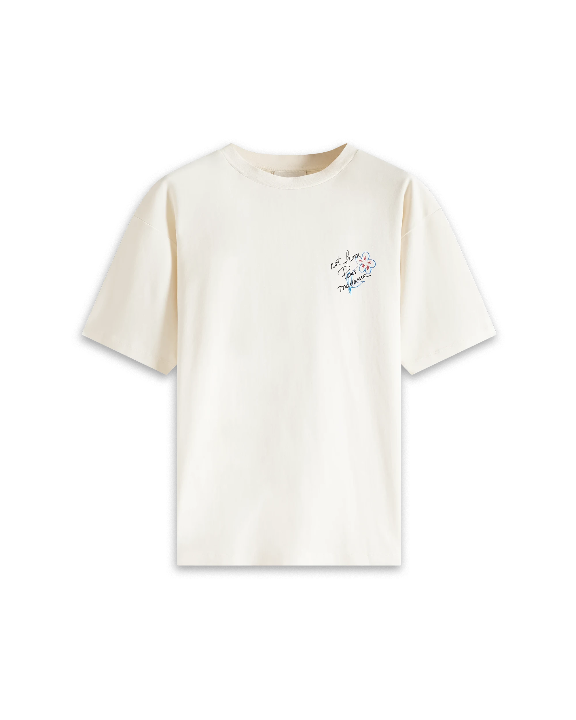 Drôle de Monsieur Esquisse Slogan T-Shirt Creme Baumwolle
