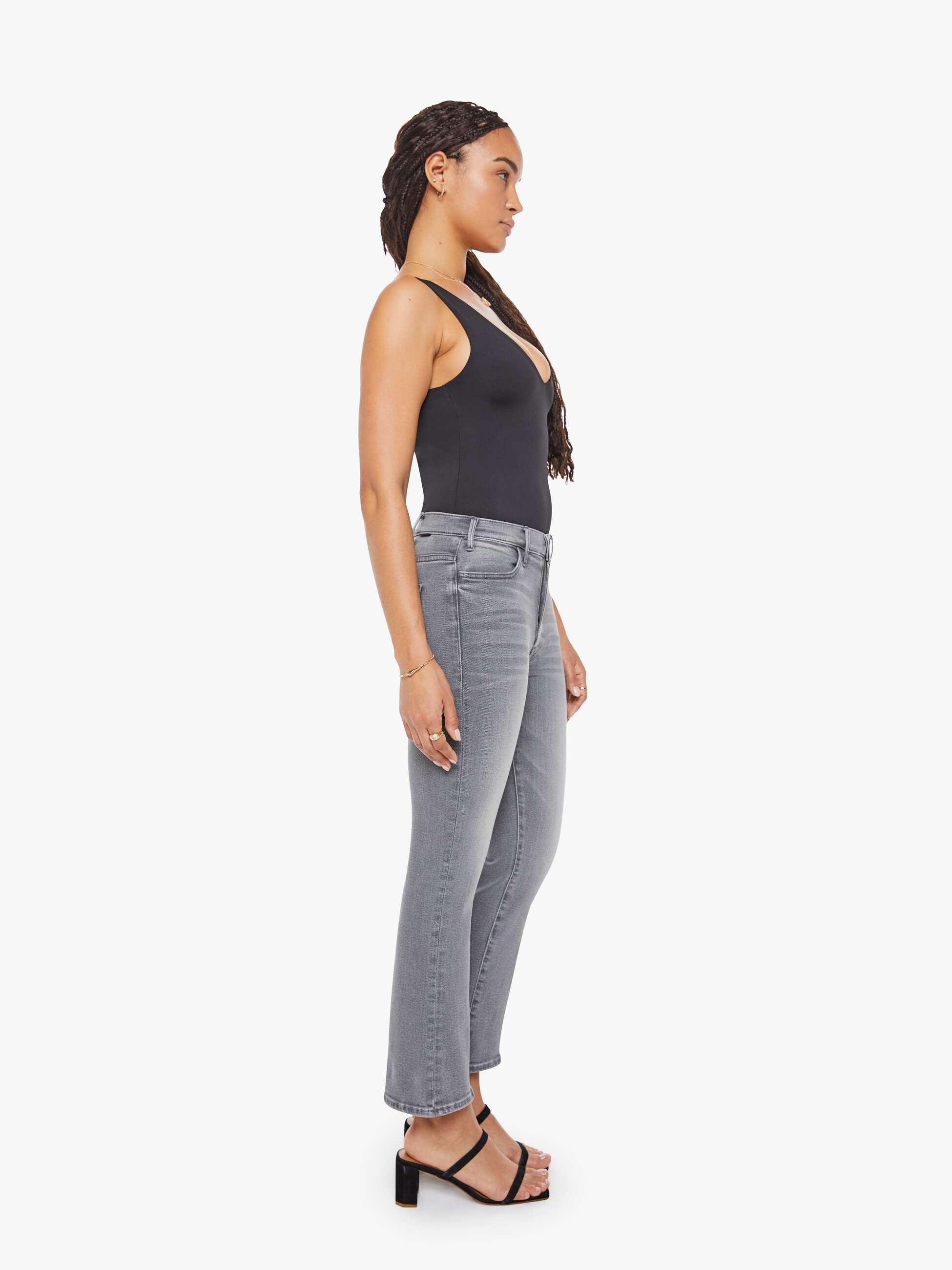 Mother Lil Hustler Ankle Petite Jeans Escape Goat Grau