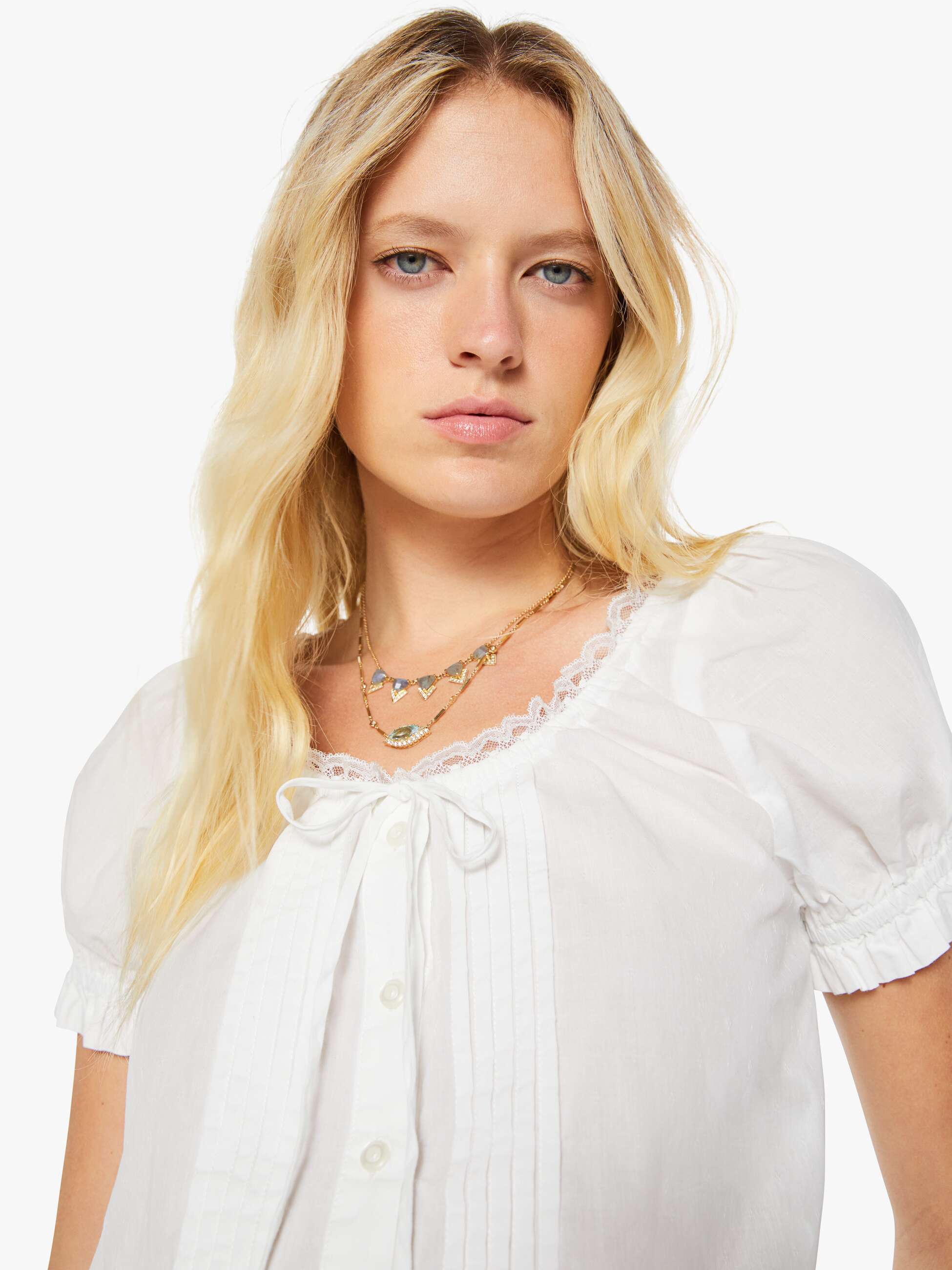 Mother The Love Letter Puff Bluse Weiß Cropped Baumwolle