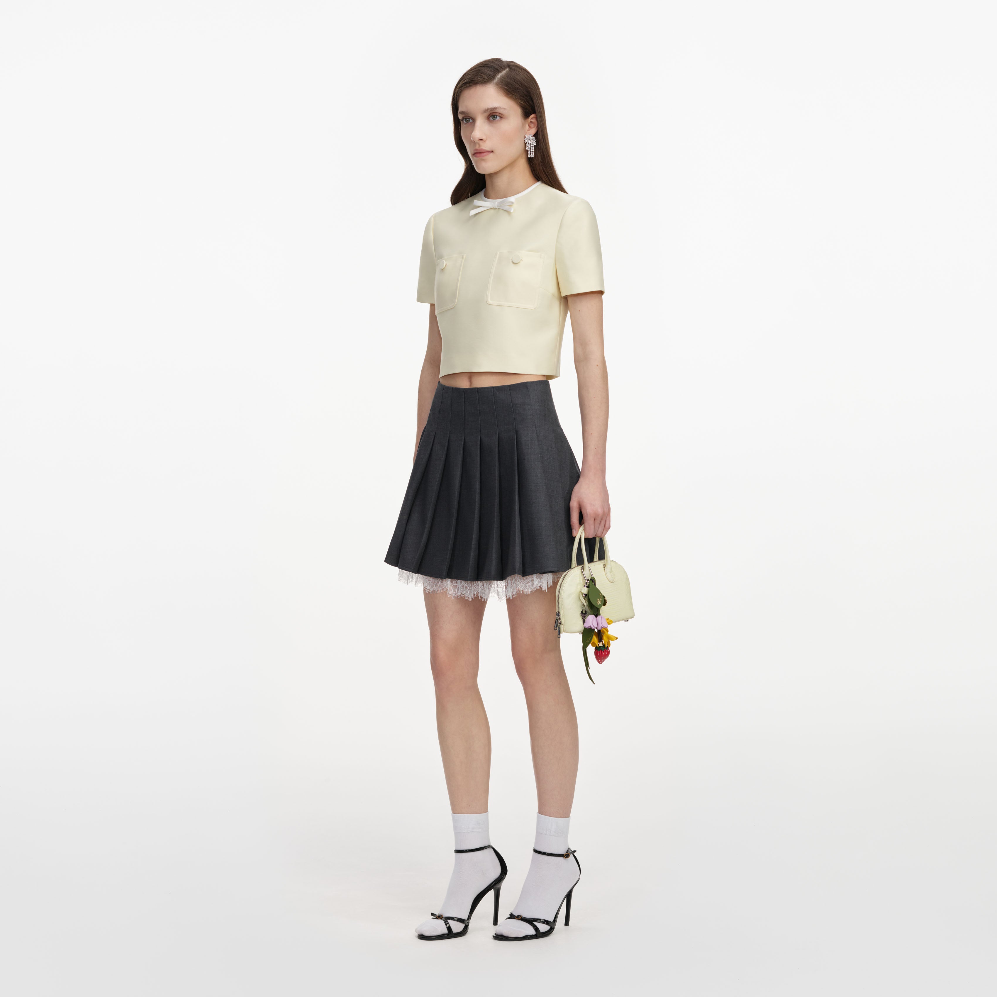 Self Portrait Yellow Taffeta Top UK 8 gelb mit Schleife