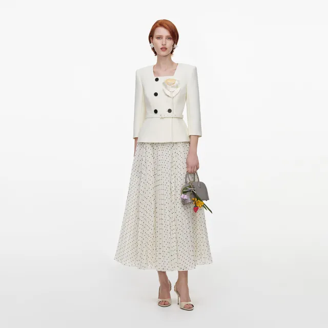 Self Portrait 3D Flower Chiffon Midikleid Creme UK 6