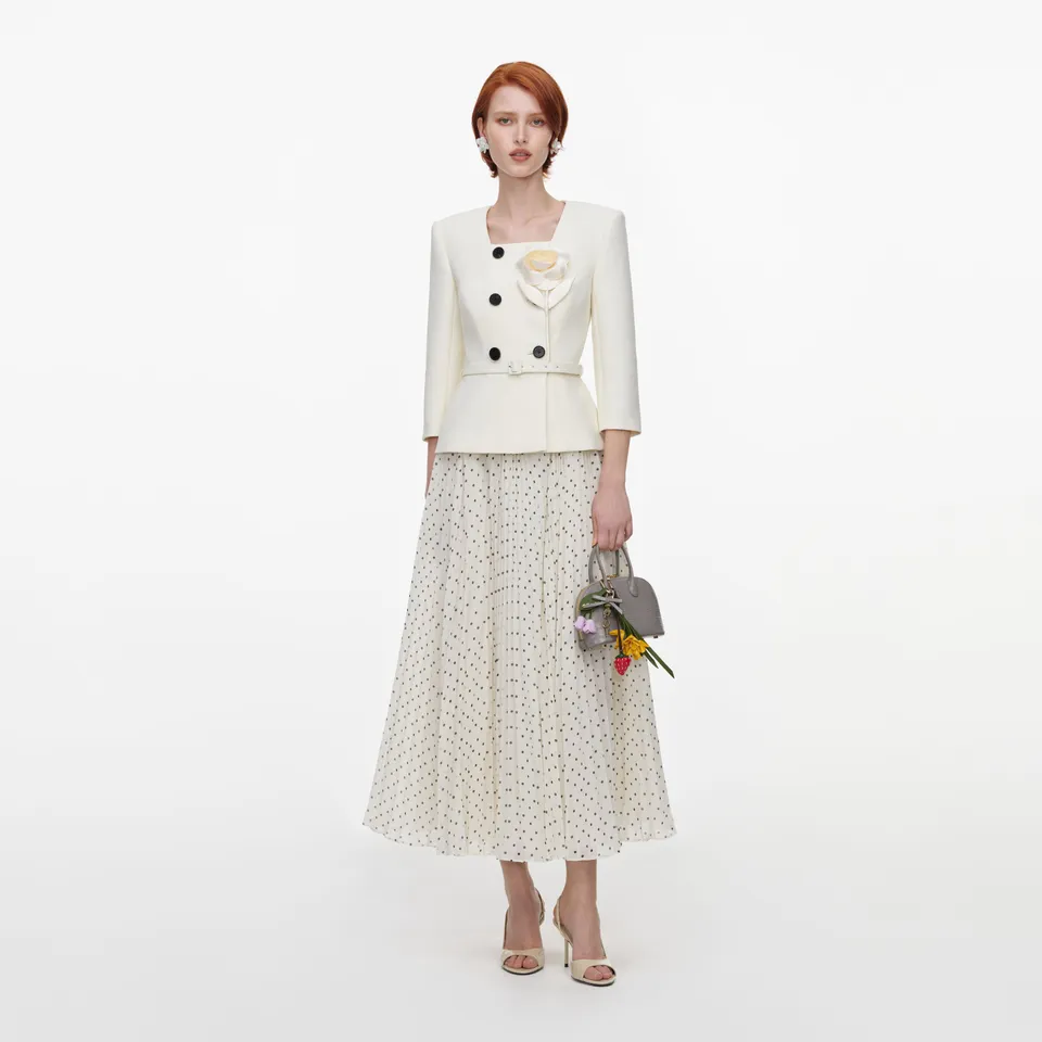 Self Portrait 3D Flower Chiffon Midikleid Creme UK 6