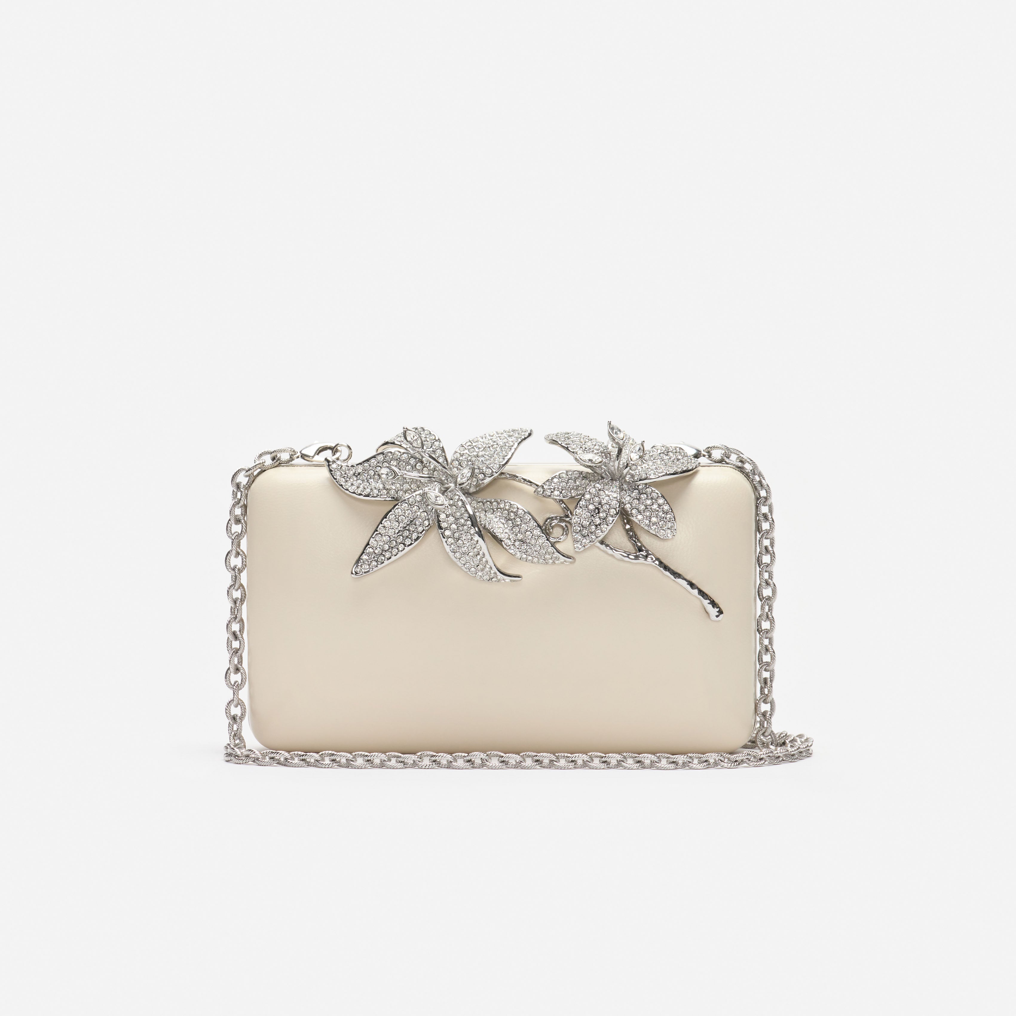 Self Portrait Creme Leder Clutch Blume One Size
