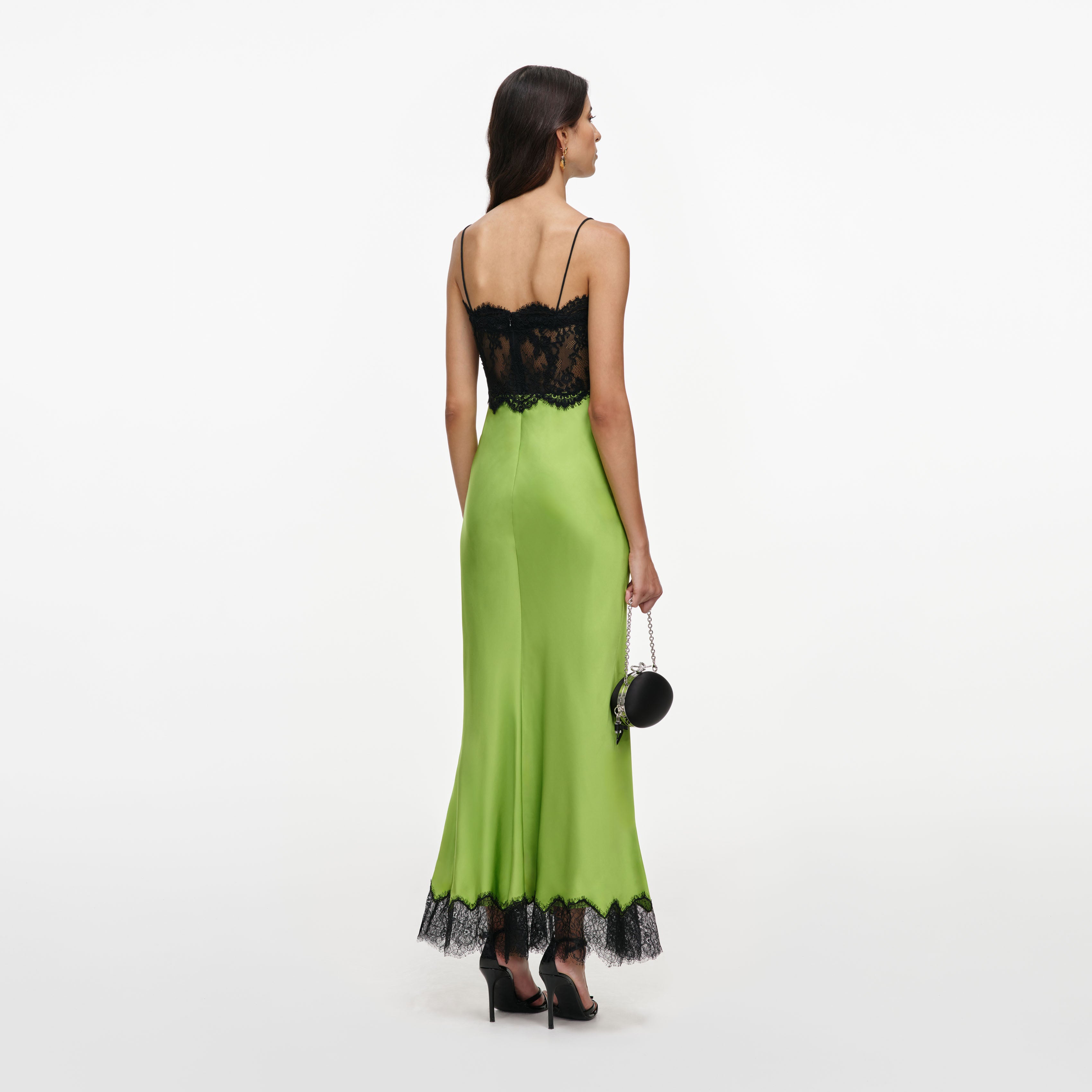 Self Portrait Satin Lace Midikleid Grün Spitze Abend