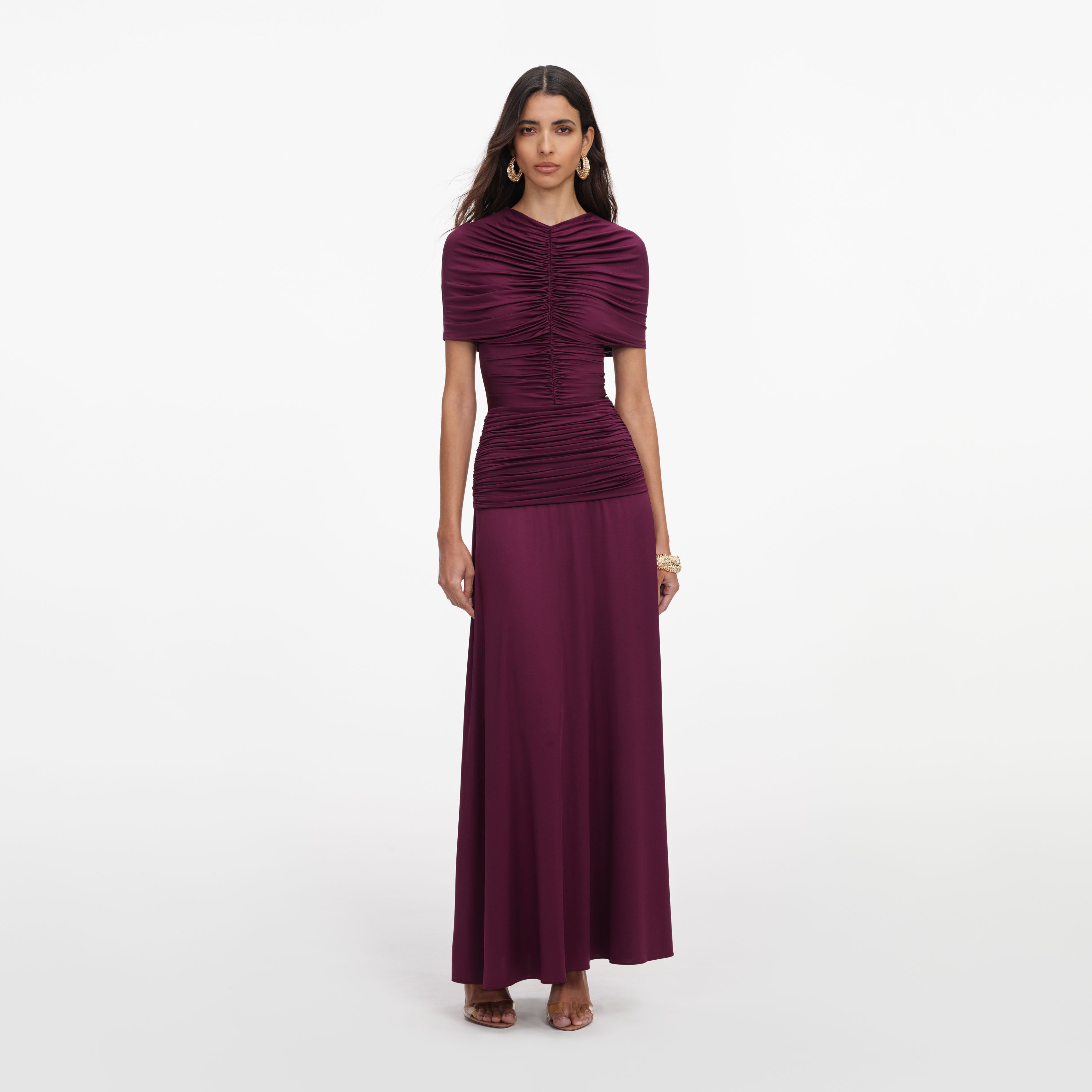 Self Portrait Burgundy Jersey Midi Kleid figurbetont Gr. UK4-18