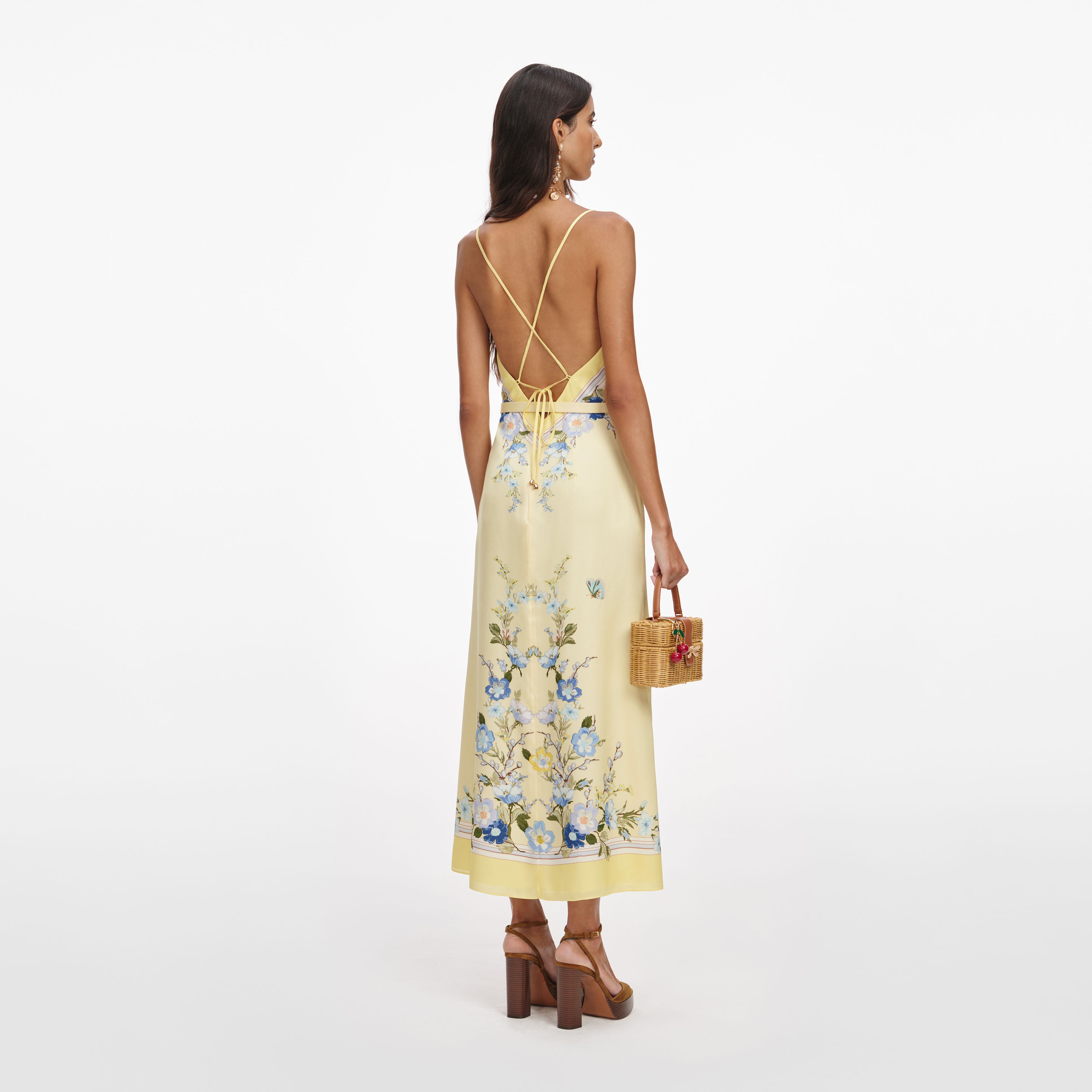 Self Portrait Yellow Floral Satin Midi Kleid Gr. UK 6