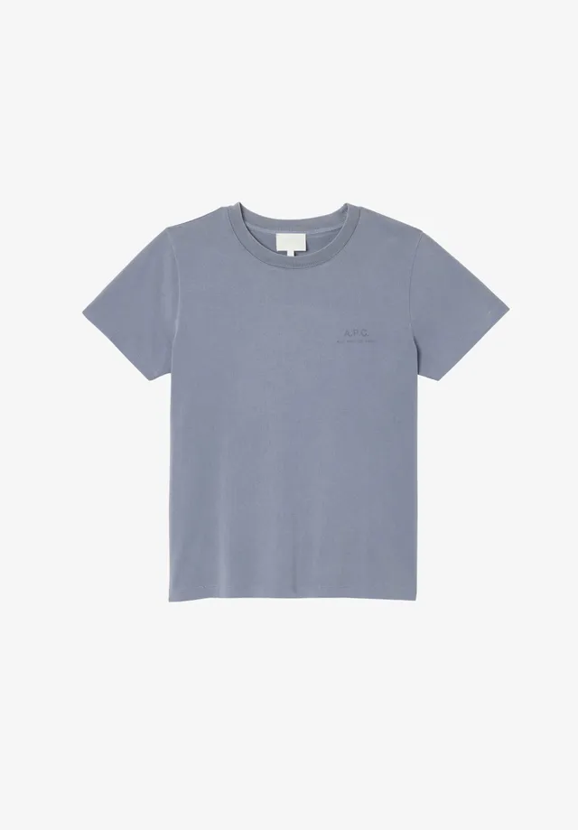 A.P.C. Rue Madame Logo T-Shirt graublau Bio-Baumwolle