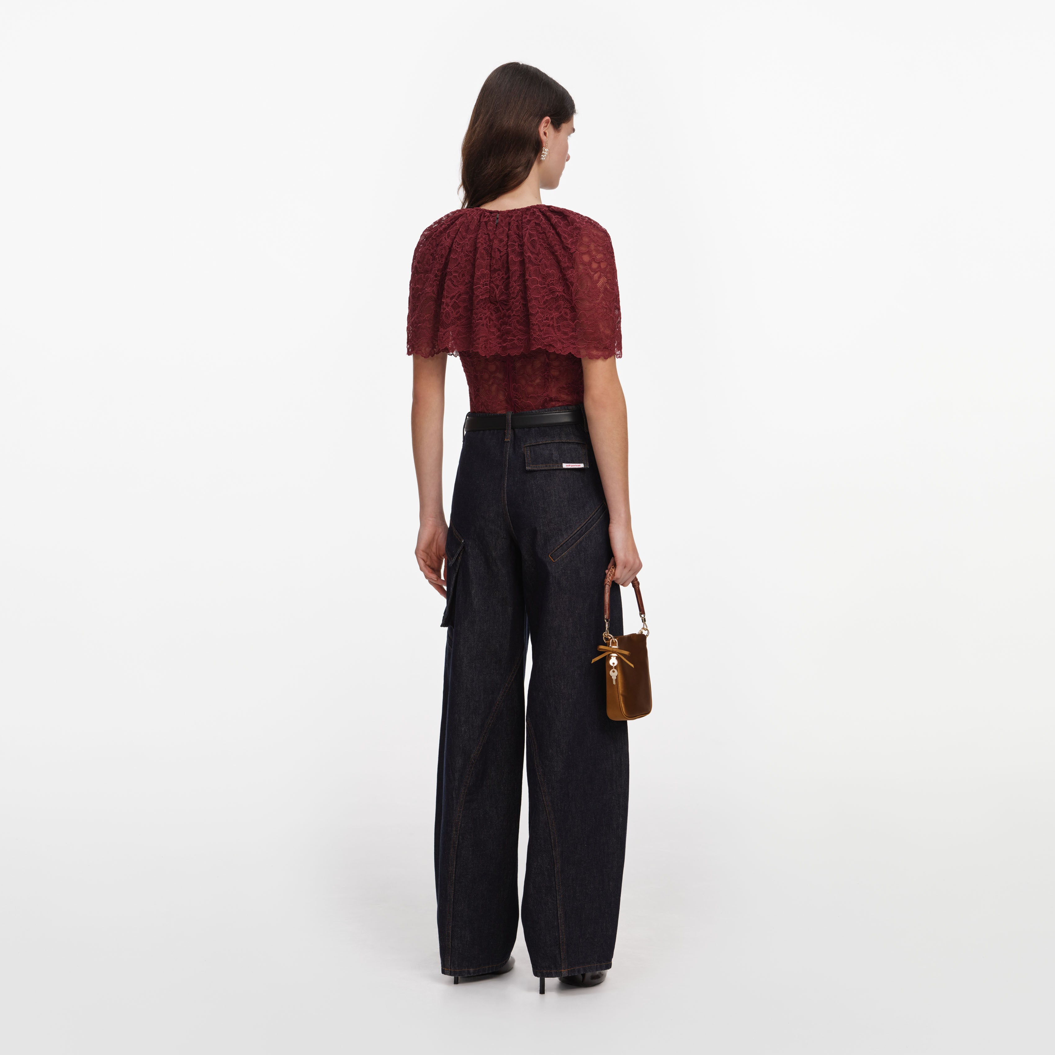 Self Portrait Outerwear Burgundy Cape Top bordeaux Spitze
