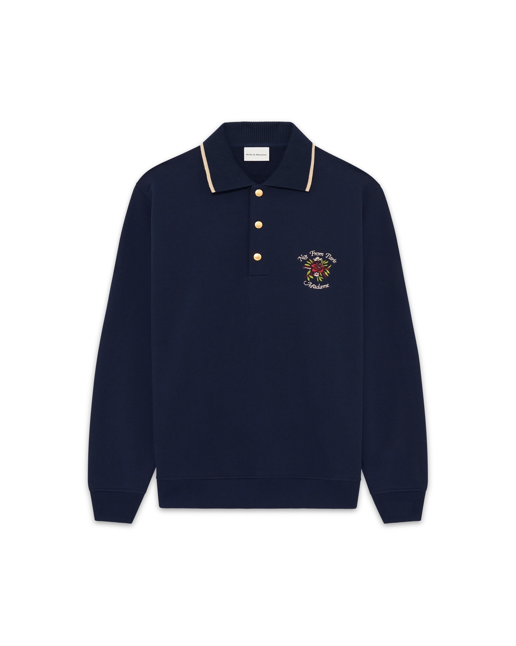 Drôle De Monsieur Polo Slogan Rose Poloshirt Navy Langarm