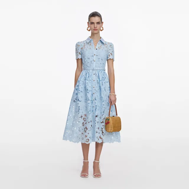 Self Portrait Midi Kleid Blau Spitze Kragen UK 8