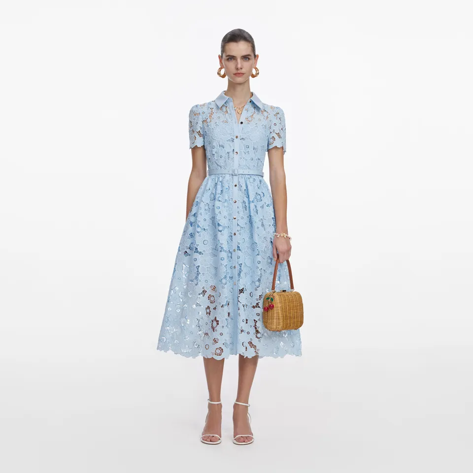 Self Portrait Midi Kleid Blau Spitze Kragen UK 8