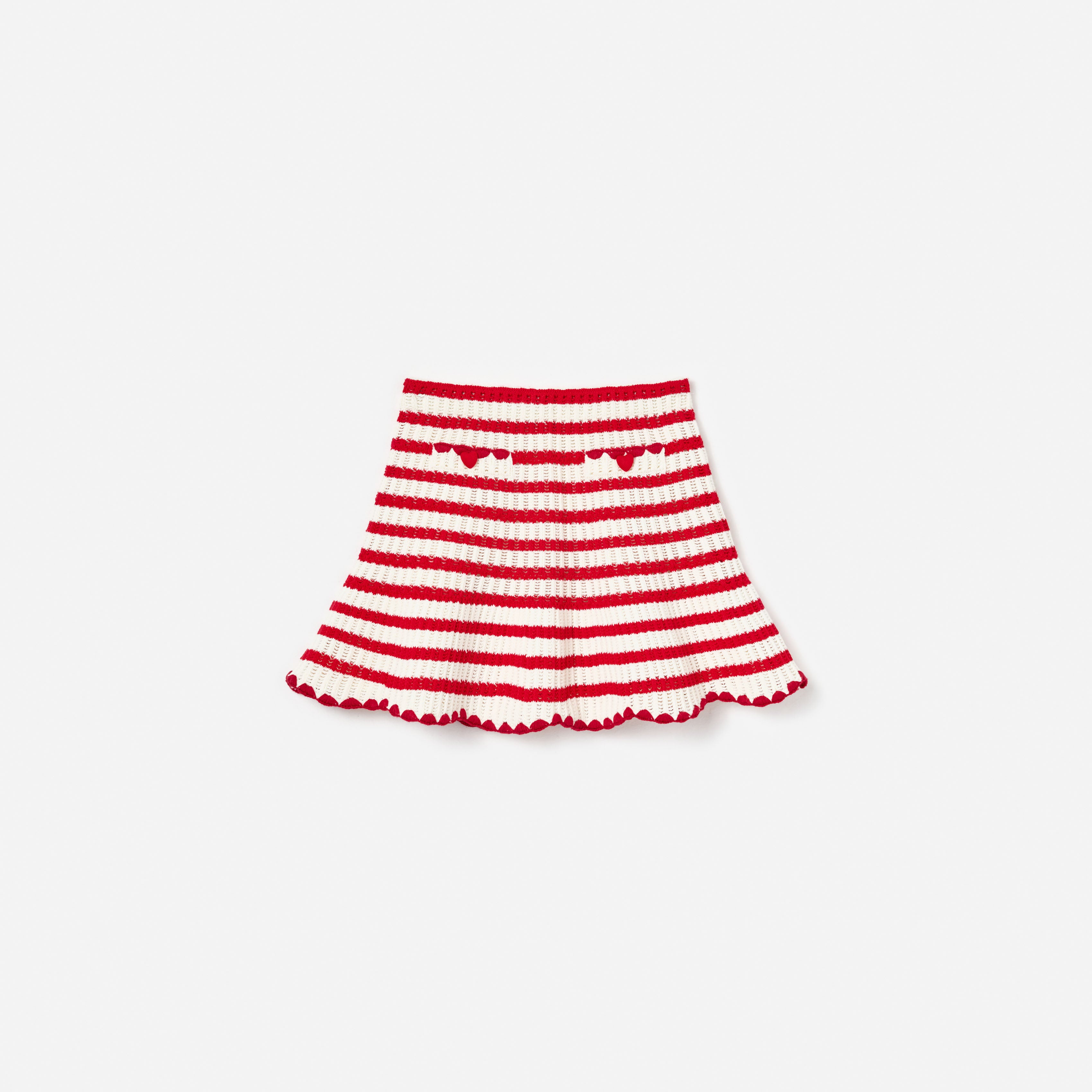 Self Portrait Stripe Strickrock Creme Rot Kinder