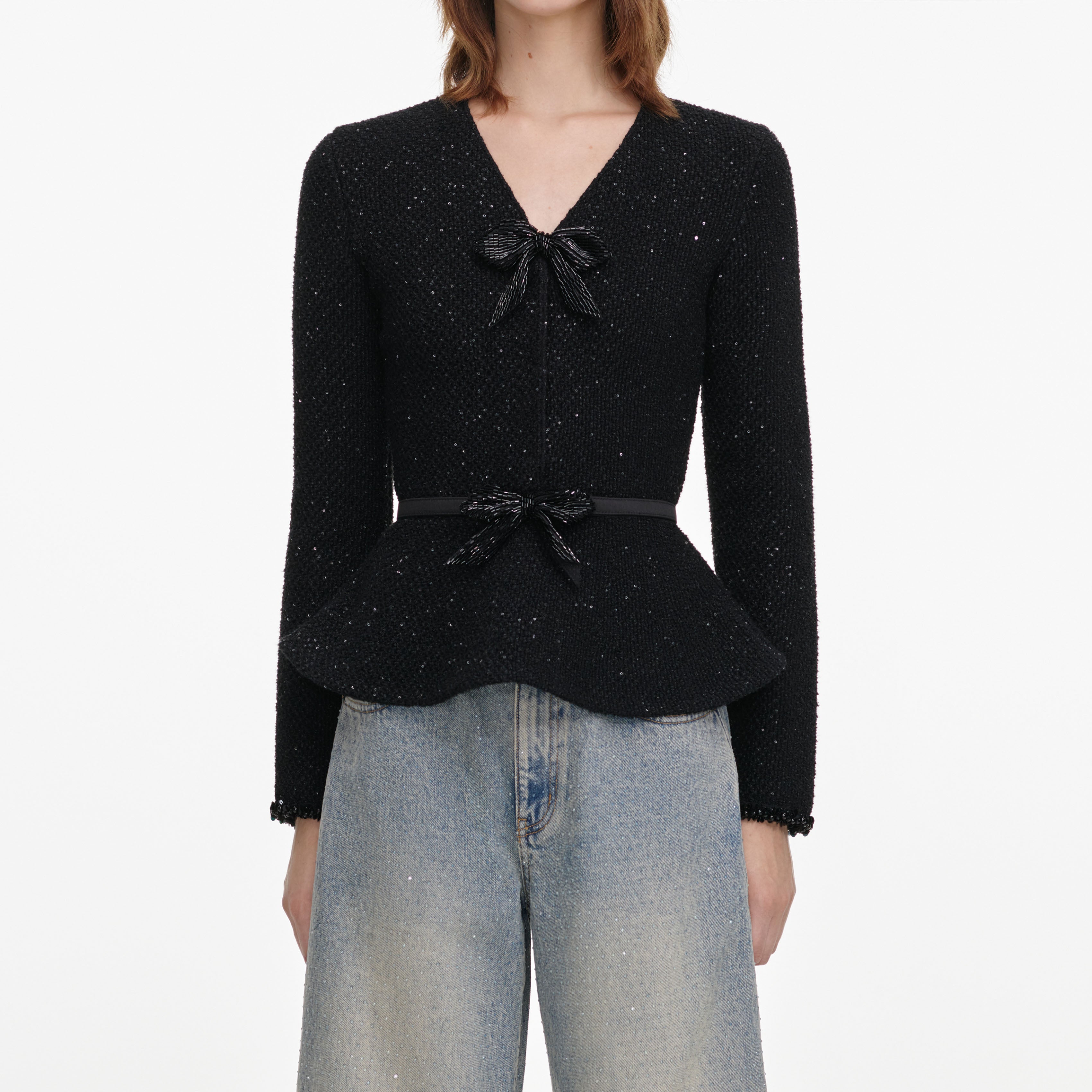 Self Portrait Knitwear Black Sequin Knit Top Schwarz Pailletten