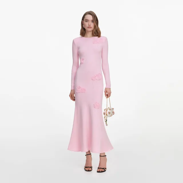 Self Portrait Flower Knit Midikleid Strick Rosa mit Blumen