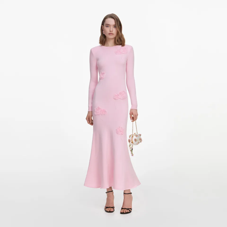 Self Portrait Flower Knit Midikleid Strick Rosa mit Blumen