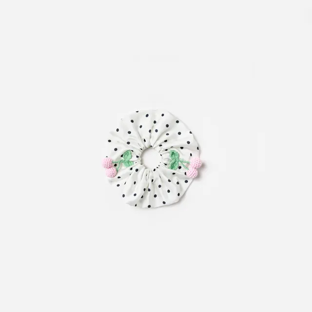 Self Portrait Cream Polka Dot Cherry Scrunchie Creme