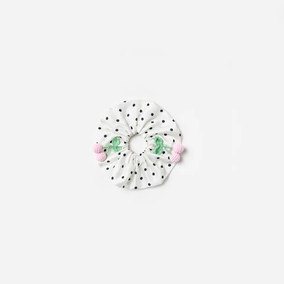 Self Portrait Cream Polka Dot Cherry Scrunchie Creme