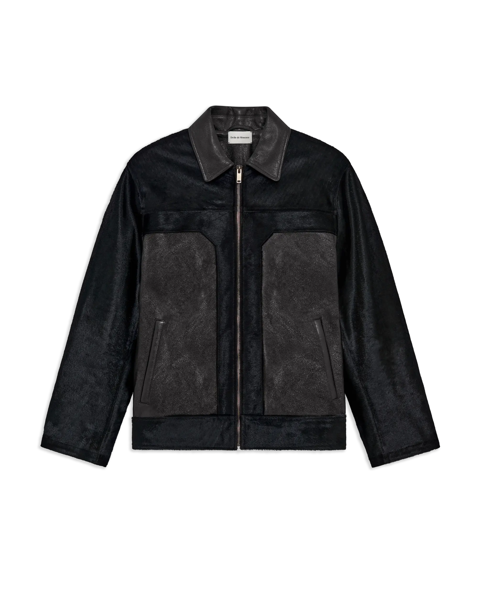Drôle De Monsieur Lederjacke Schwarz Pony Glattleder Reissverschluss