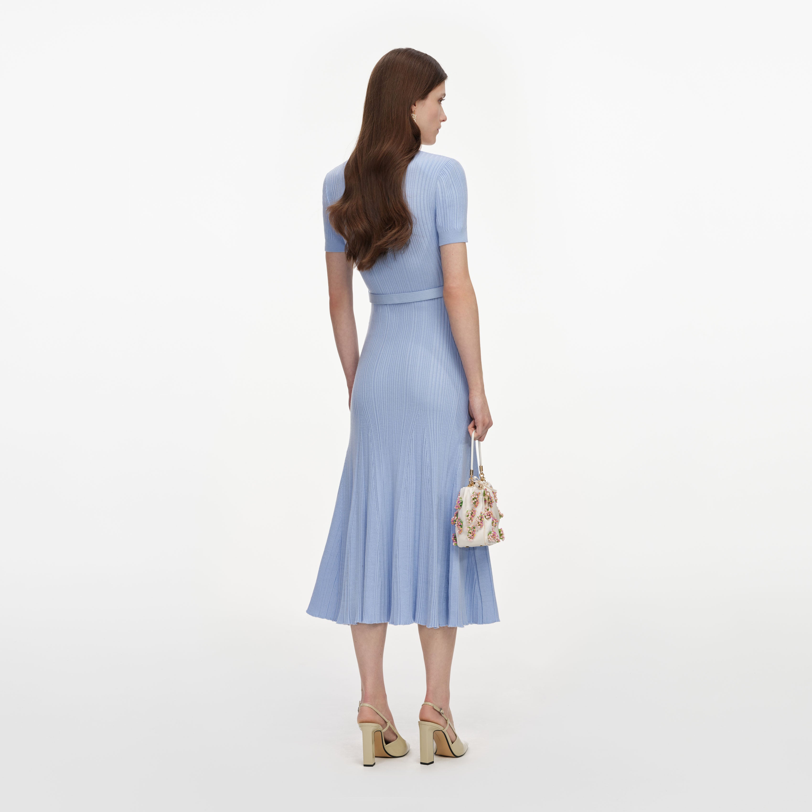 Self Portrait Blue Ribbed Knit Midi Kleid Blau Gr. S