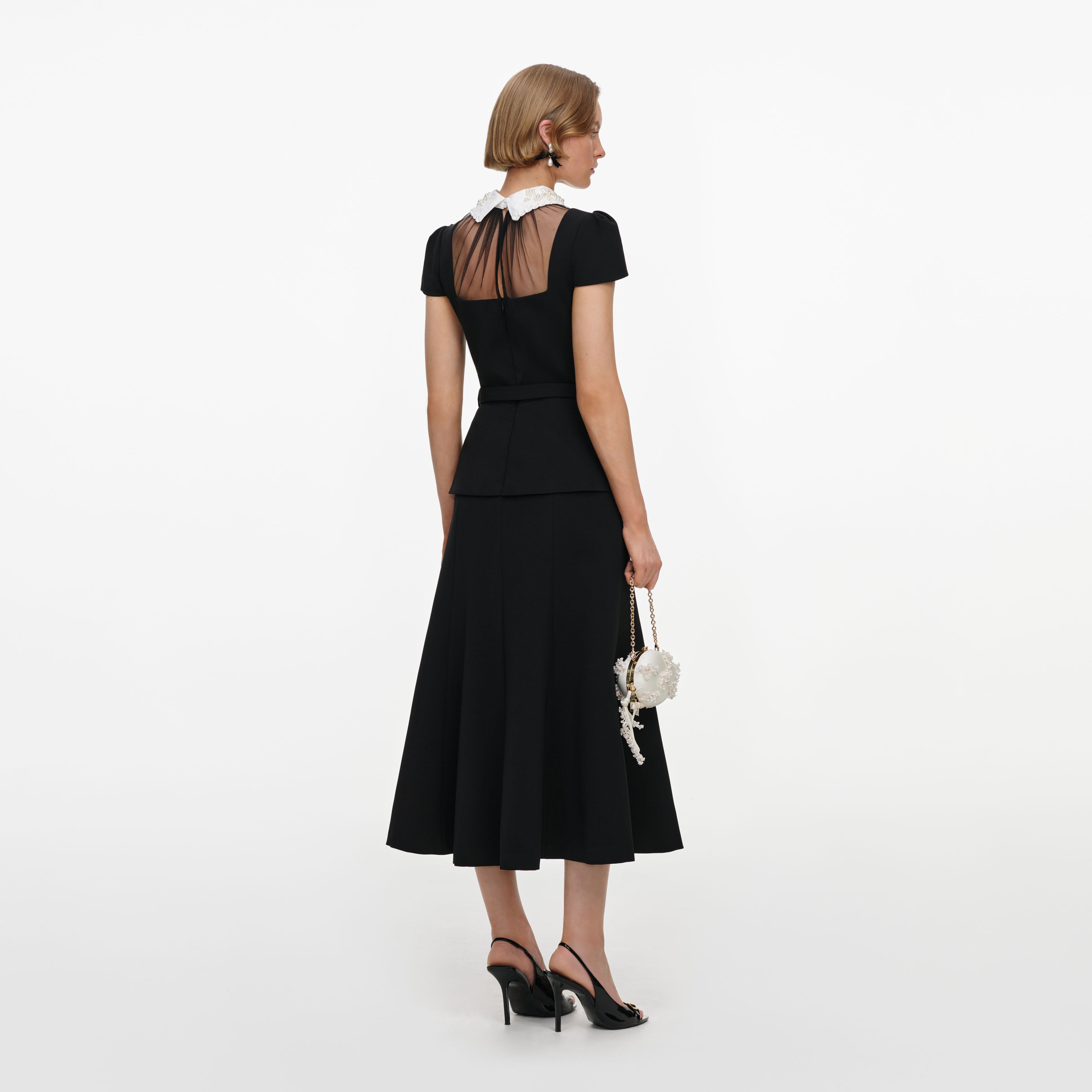 Self Portrait Black Bow Peplum Midikleid Schwarz UK 10