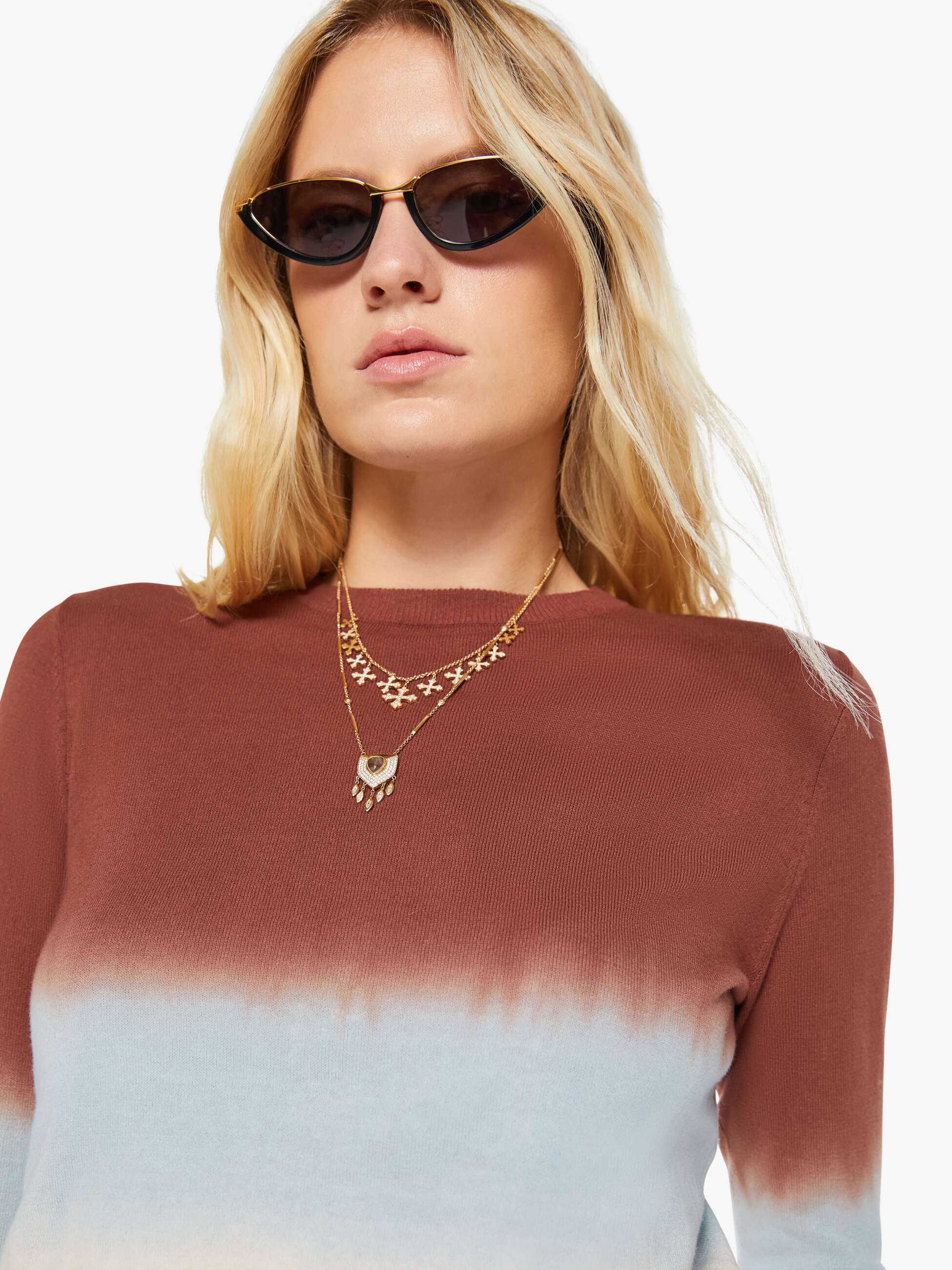 Mother Crew Neck Jumper Pullover Brown Ivory Blue Baumwolle