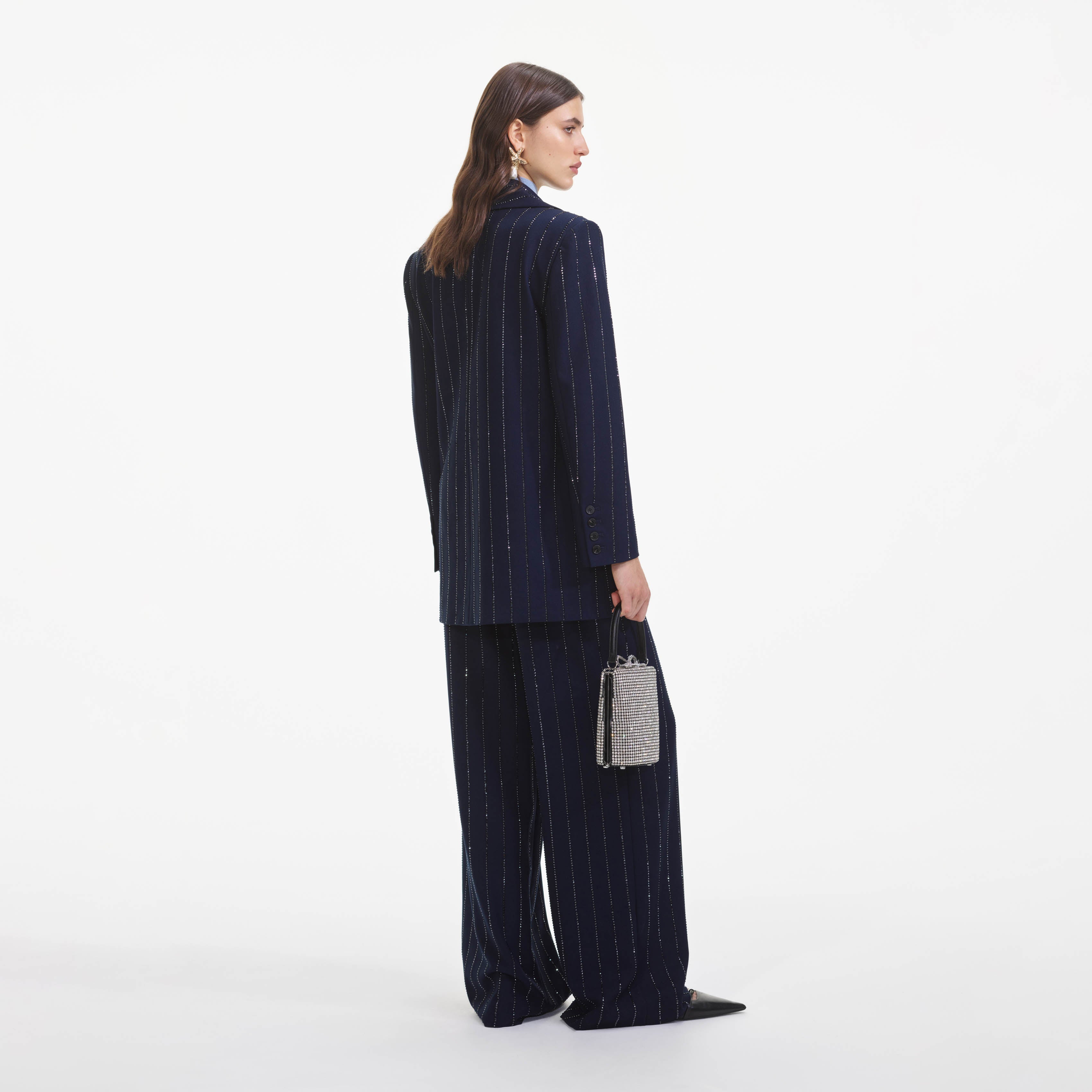Self Portrait Pinstripe Hose Navy Strass UK 8 Crepe