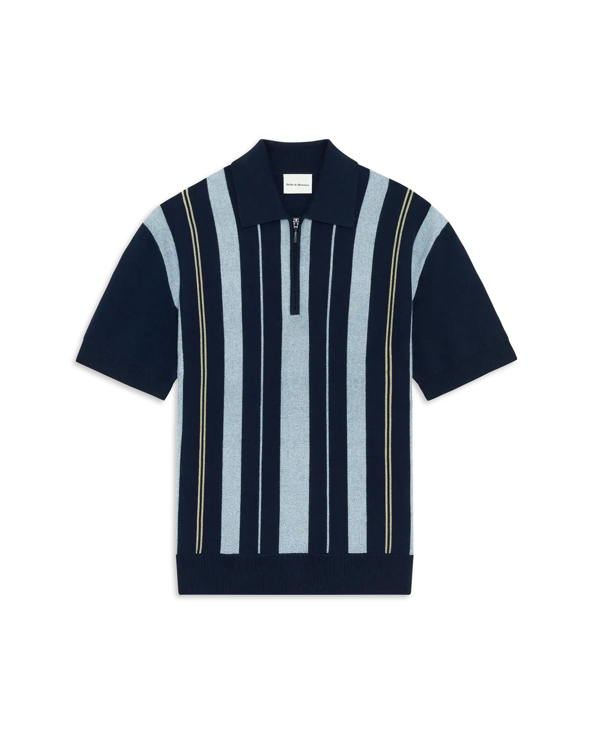 Drôle De Monsieur Striped Zipped Strickpolo navy Wolle