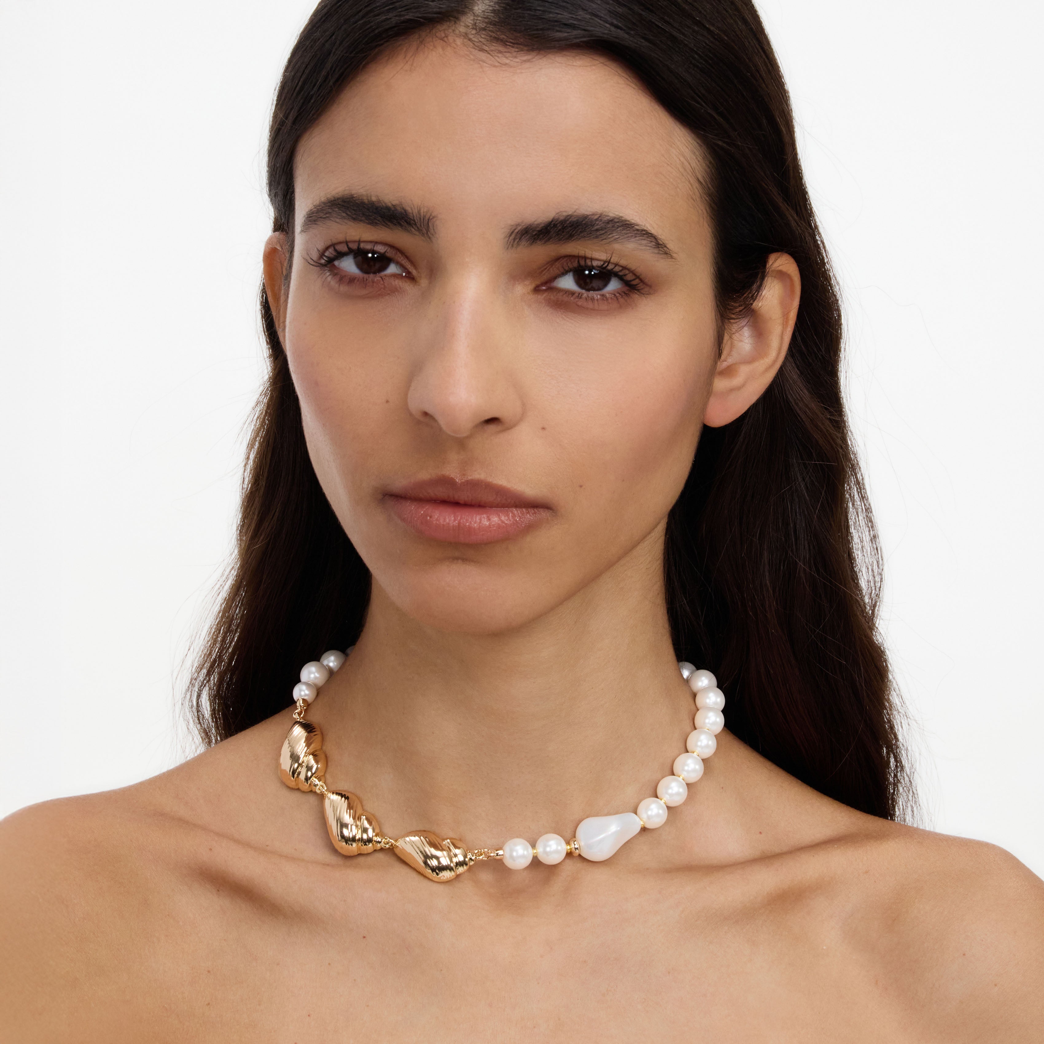 Self Portrait Jewellery Gold Shell Halskette One Size Perle