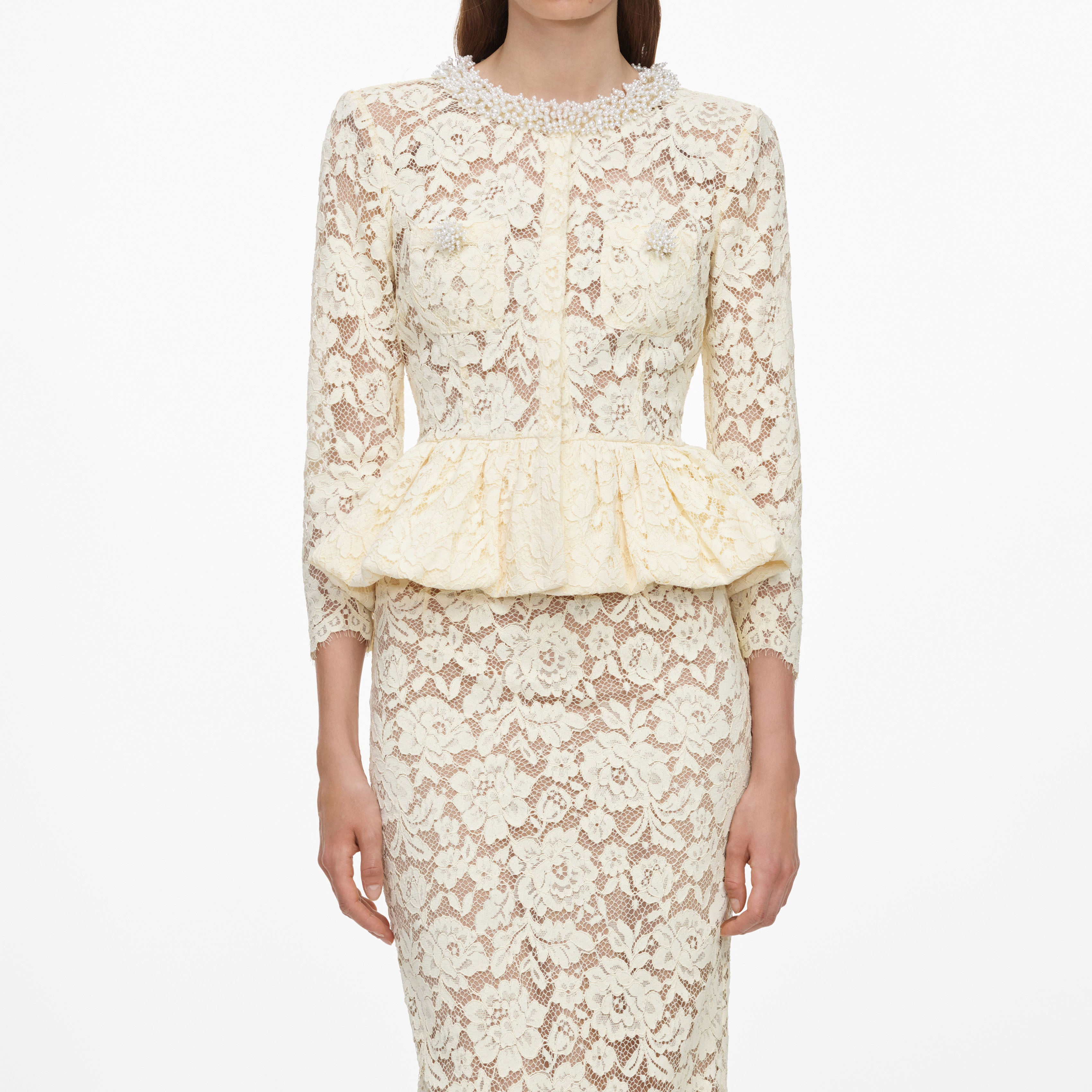 Self Portrait Yellow Lace Midikleid Gelb Spitze Peplum