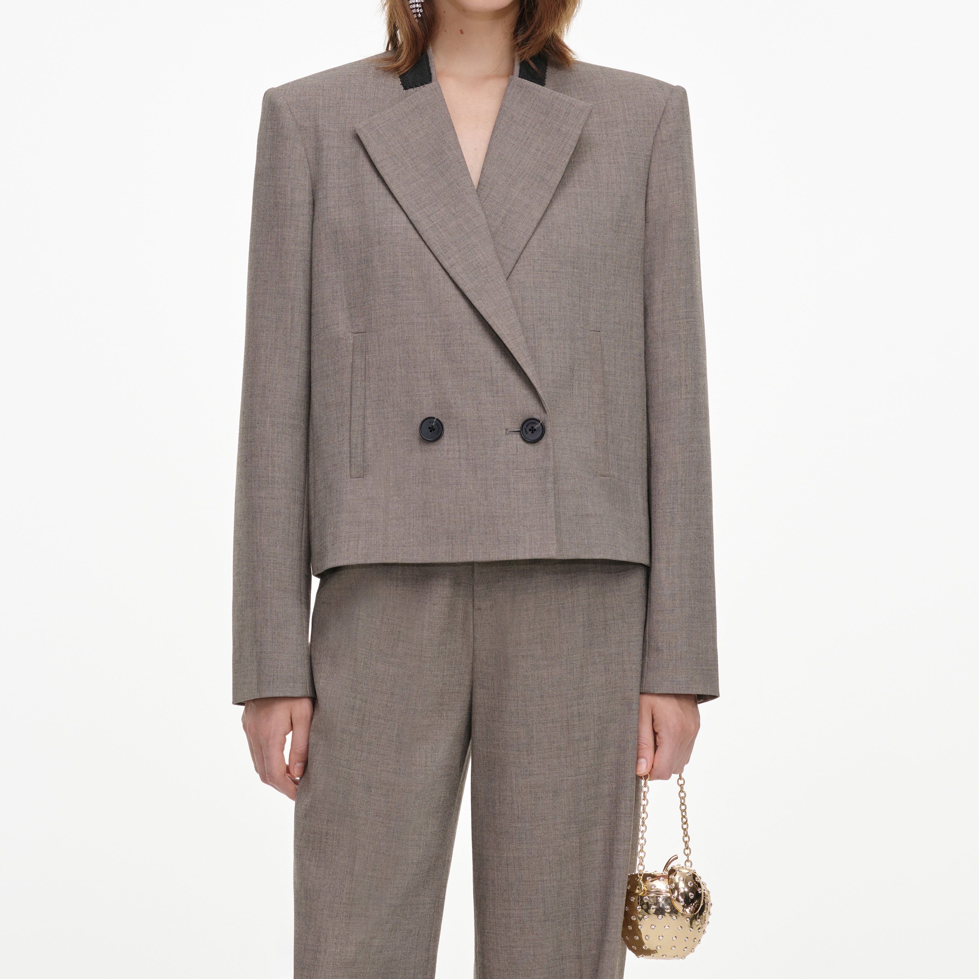 Self Portrait Twill Jacke braun zweireihig Boxy Blazer